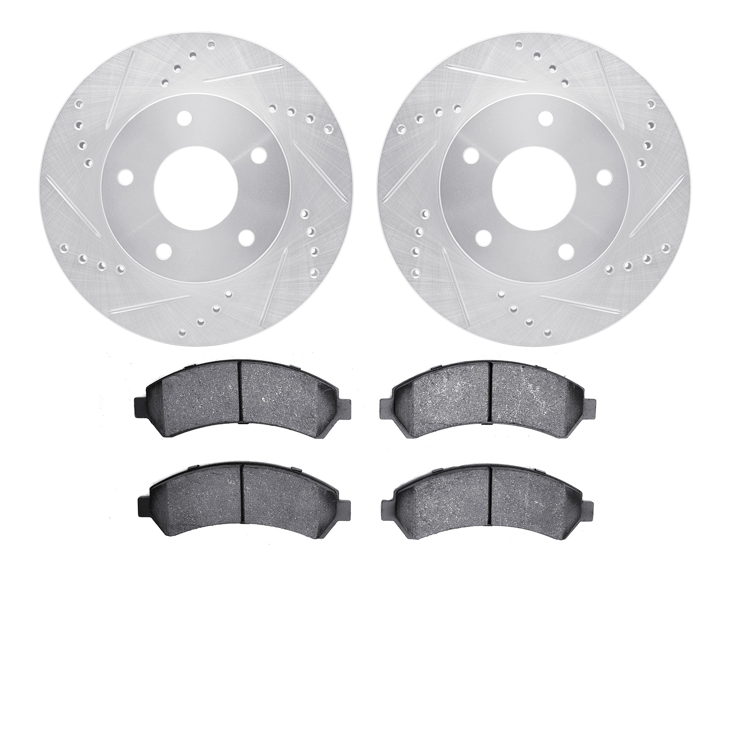 7302-48033 Drilled/Slotted Brake Rotor with 3000-Series Ceramic Brake Pads Kit [Silver], 1997-2005 GM, Position: Front