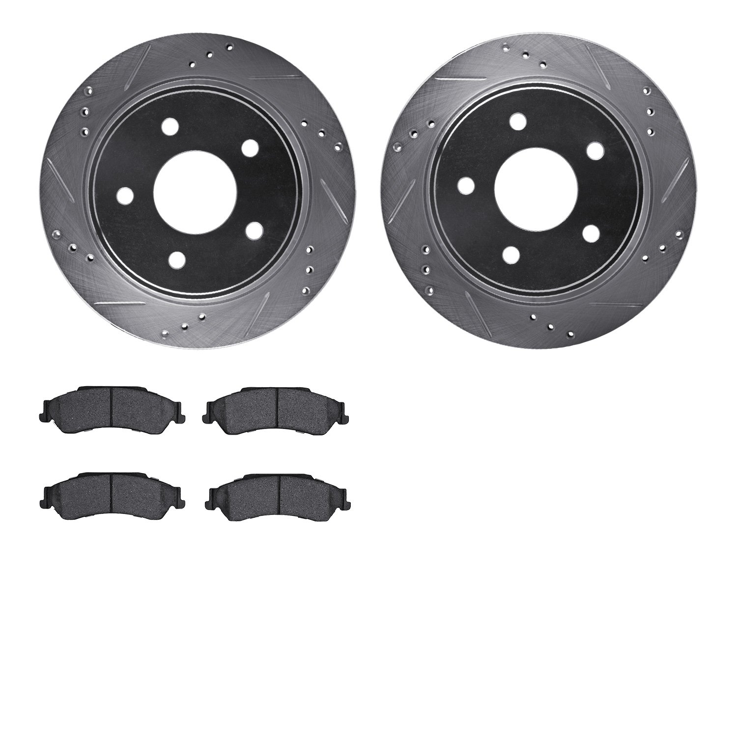 7302-48034 Drilled/Slotted Brake Rotor with 3000-Series Ceramic Brake Pads Kit [Silver], 1997-2005 GM, Position: Rear
