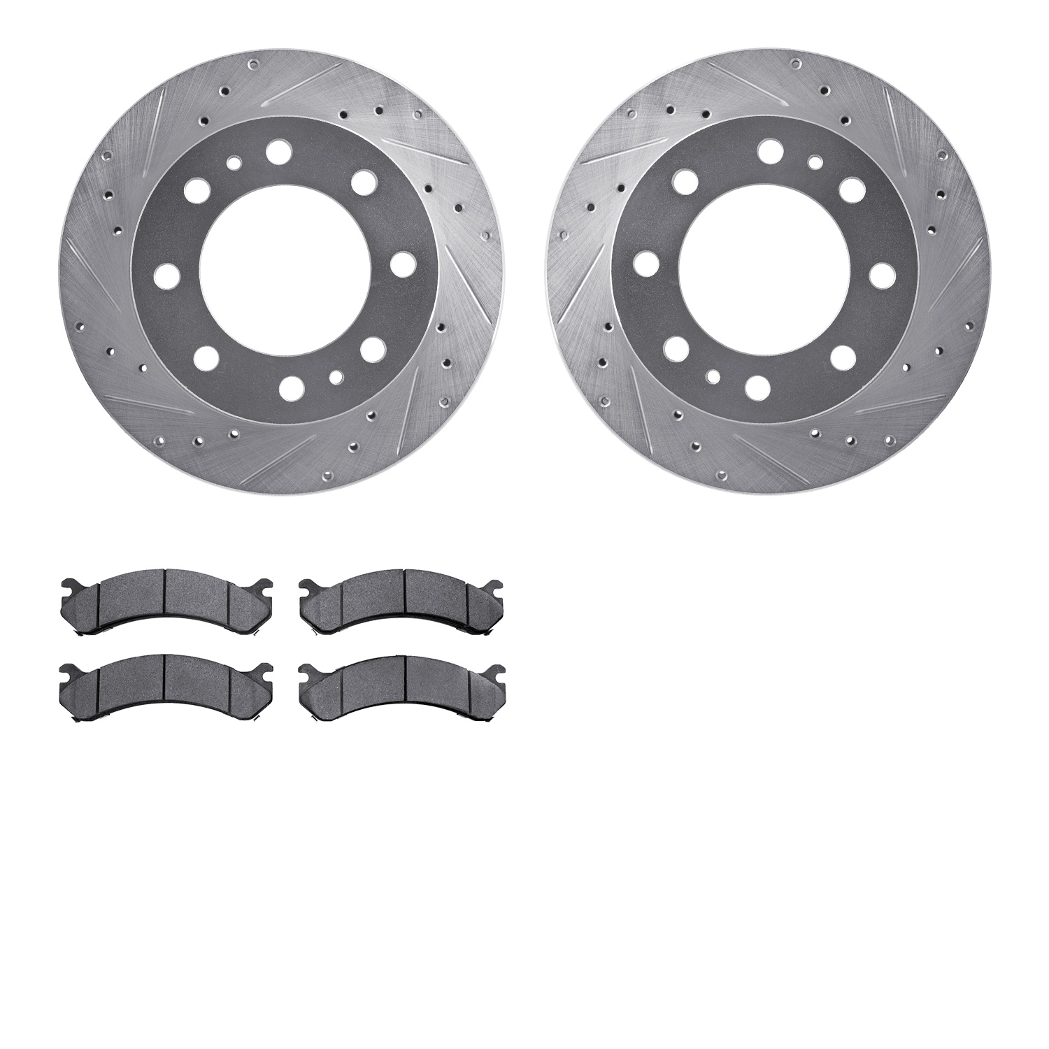 7302-48036 Drilled/Slotted Brake Rotor with 3000-Series Ceramic Brake Pads Kit [Silver], 1999-2020 GM, Position: Front
