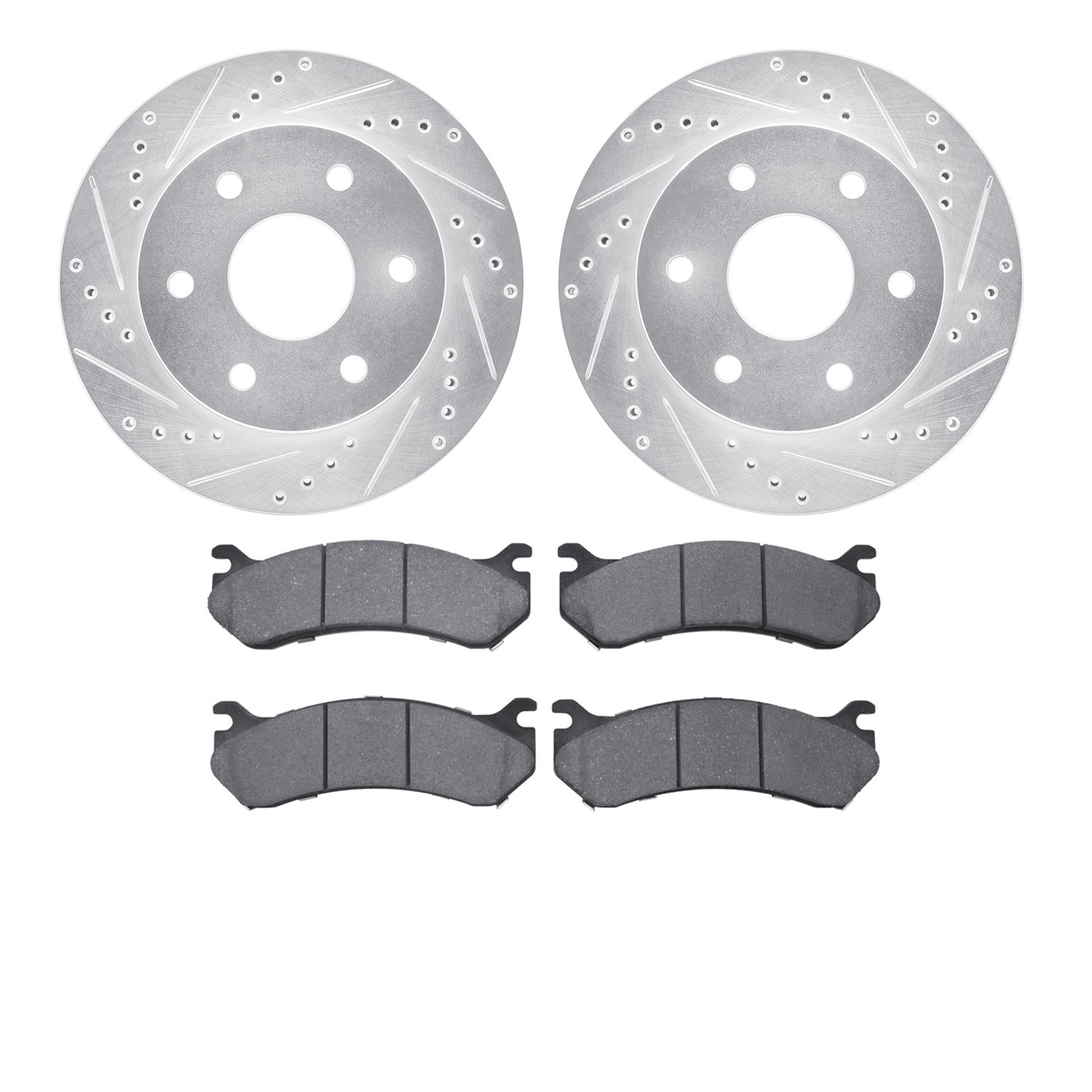 7302-48038 Drilled/Slotted Brake Rotor with 3000-Series Ceramic Brake Pads Kit [Silver], 1999-2008 GM, Position: Front