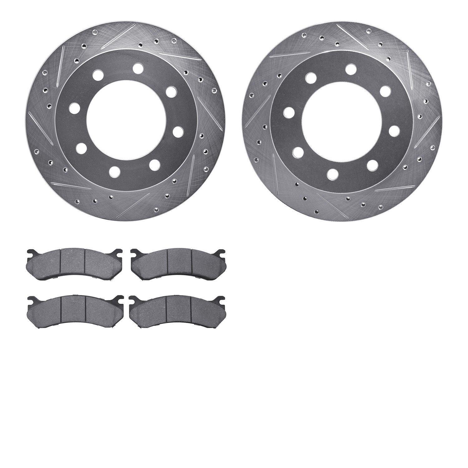 7302-48040 Drilled/Slotted Brake Rotor with 3000-Series Ceramic Brake Pads Kit [Silver], 1999-2013 GM, Position: Rear