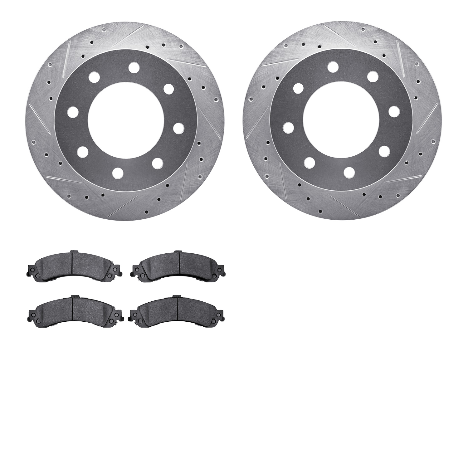 7302-48045 Drilled/Slotted Brake Rotor with 3000-Series Ceramic Brake Pads Kit [Silver], 2005-2005 GM, Position: Rear
