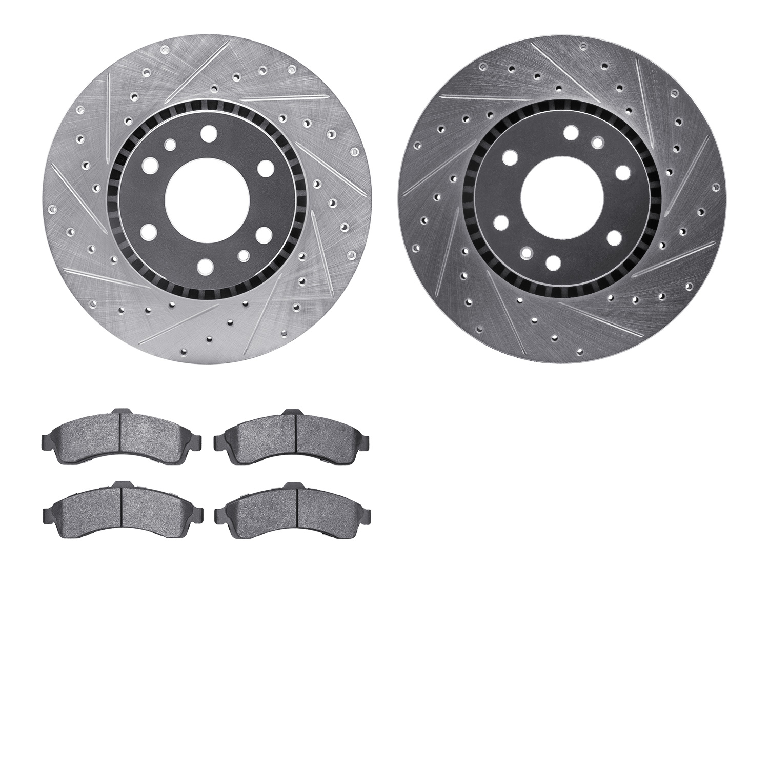 7302-48047 Drilled/Slotted Brake Rotor with 3000-Series Ceramic Brake Pads Kit [Silver], 2002-2005 GM, Position: Front