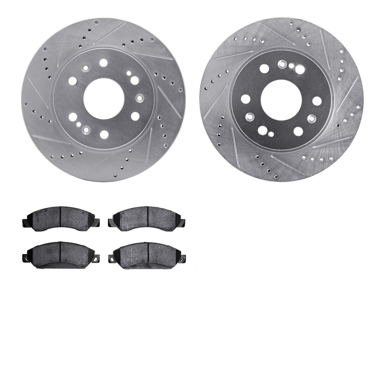 7302-48057 Drilled/Slotted Brake Rotor with 3000-Series Ceramic Brake Pads Kit [Silver], 2005-2008 GM, Position: Front