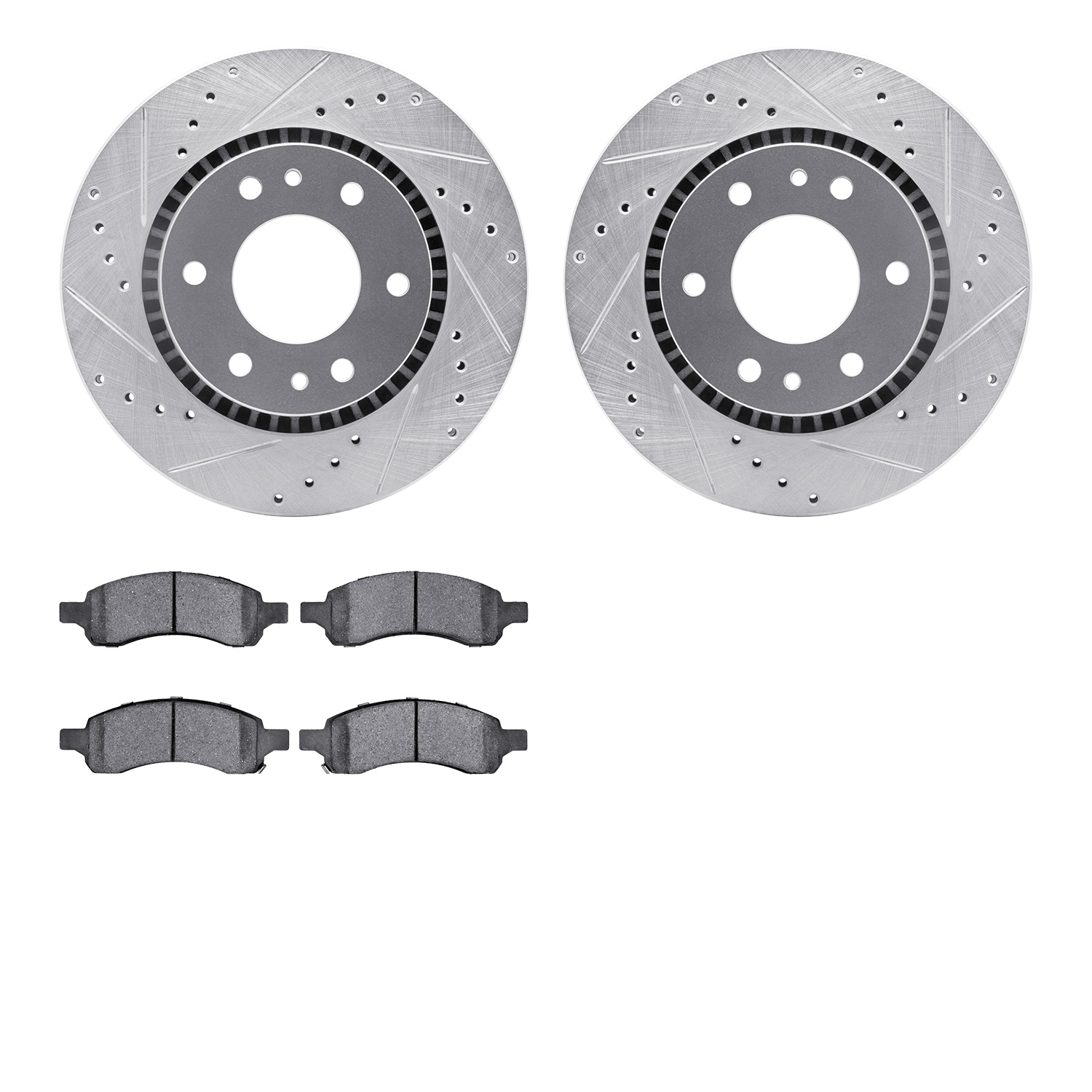 7302-48059 Drilled/Slotted Brake Rotor with 3000-Series Ceramic Brake Pads Kit [Silver], 2006-2009 GM, Position: Front