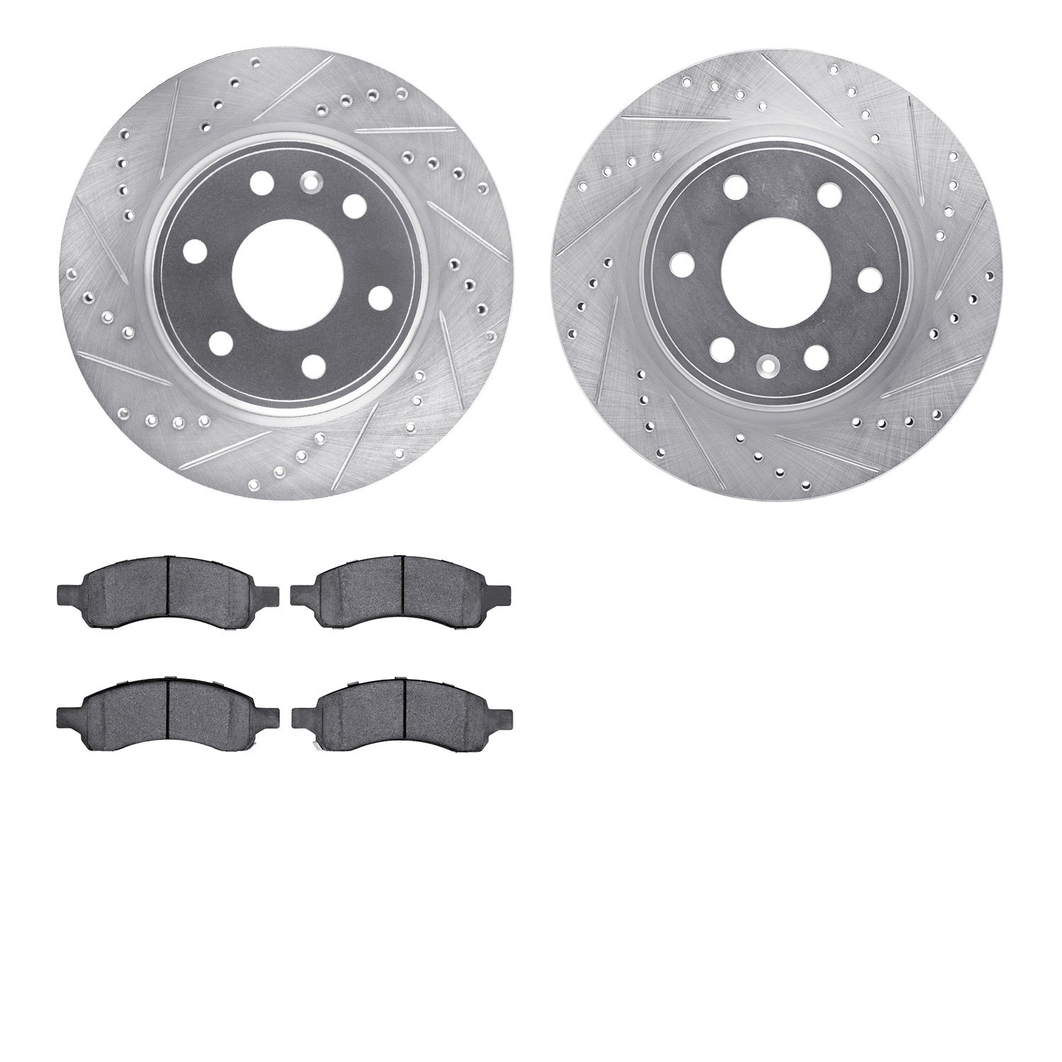 7302-48061 Drilled/Slotted Brake Rotor with 3000-Series Ceramic Brake Pads Kit [Silver], 2007-2017 GM, Position: Front