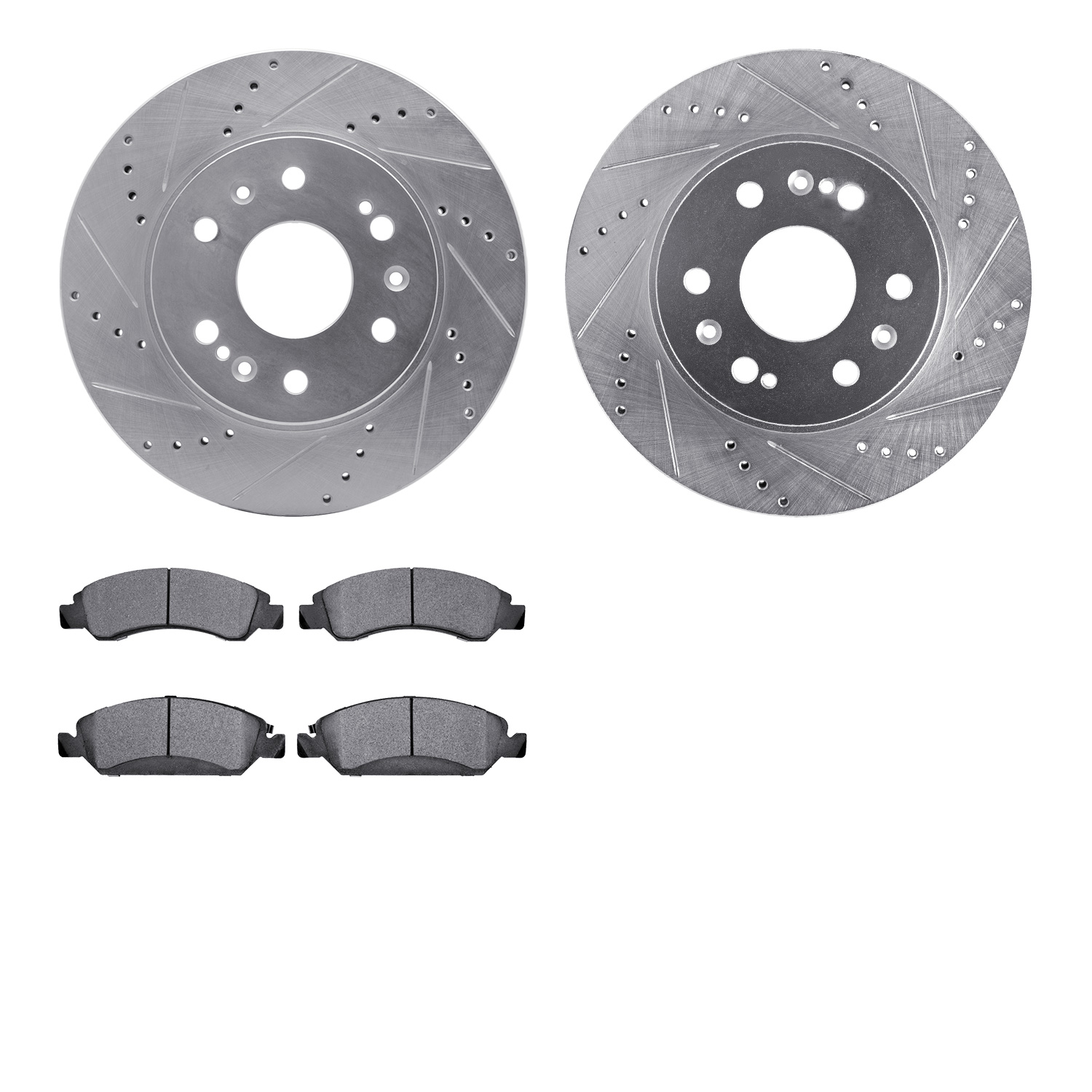 7302-48065 Drilled/Slotted Brake Rotor with 3000-Series Ceramic Brake Pads Kit [Silver], 2005-2020 GM, Position: Front