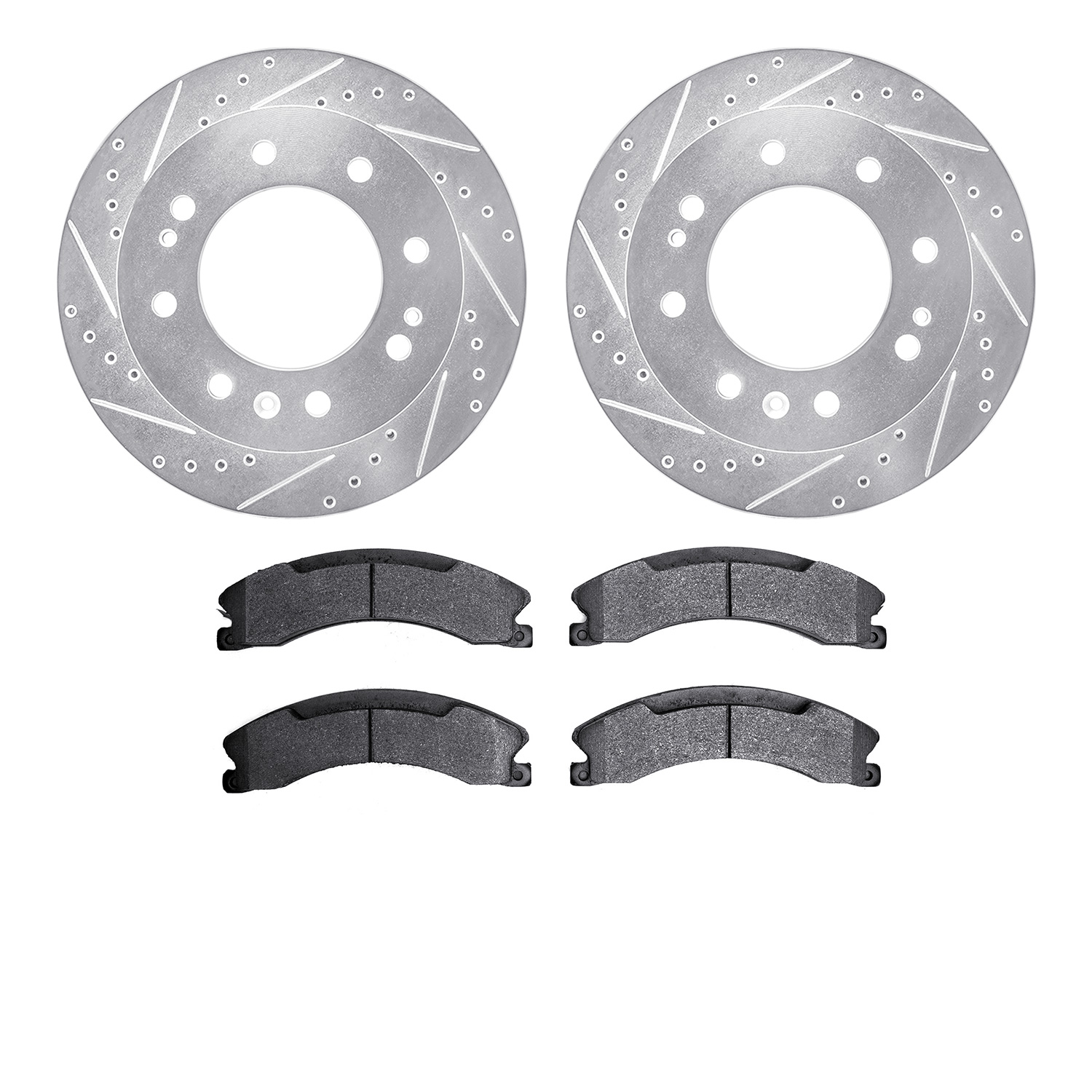 7302-48068 Drilled/Slotted Brake Rotor with 3000-Series Ceramic Brake Pads Kit [Silver], 2011-2019 GM, Position: Front