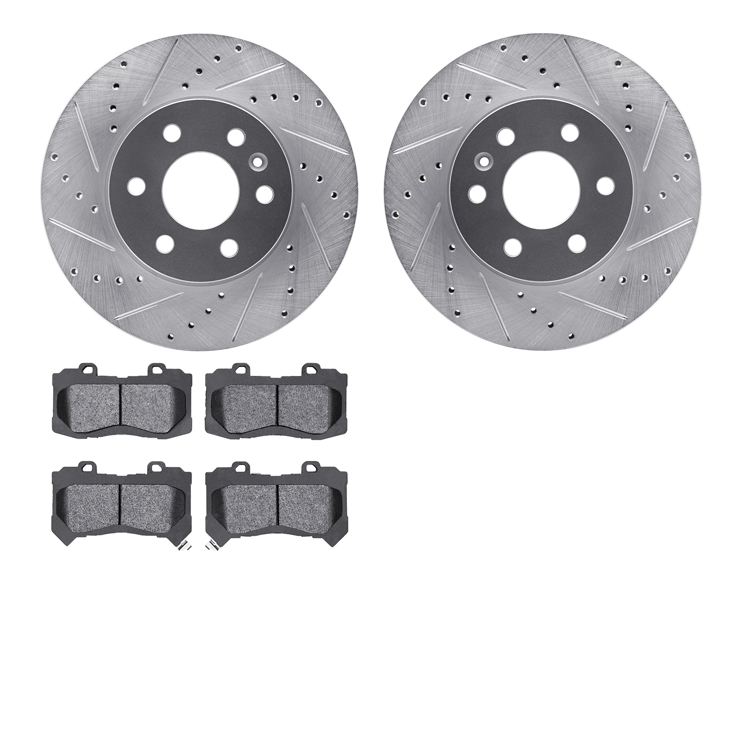 7302-48071 Drilled/Slotted Brake Rotor with 3000-Series Ceramic Brake Pads Kit [Silver], 2015-2020 GM, Position: Front