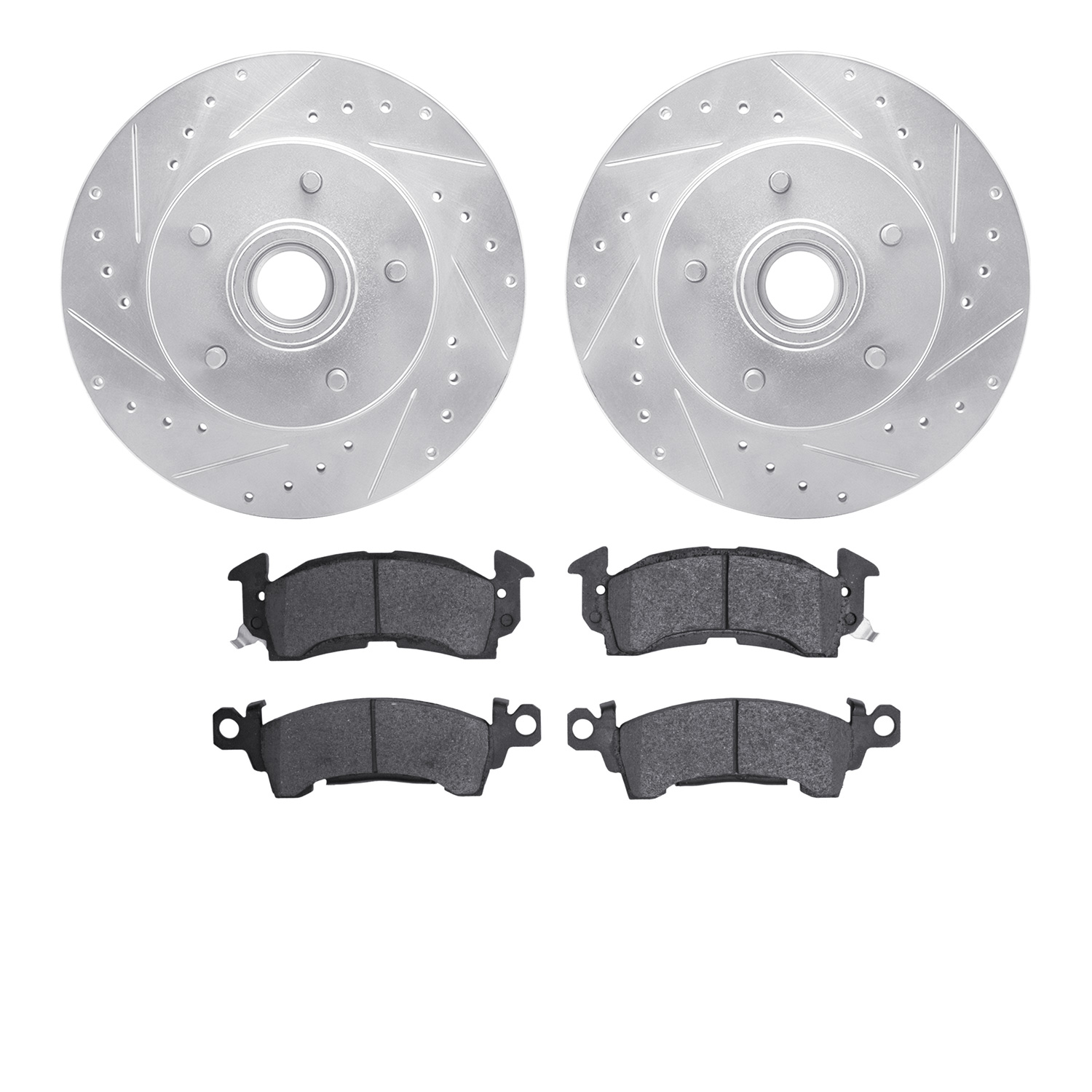 7302-51001 Drilled/Slotted Brake Rotor with 3000-Series Ceramic Brake Pads Kit [Silver], 1991-1996 GM, Position: Front