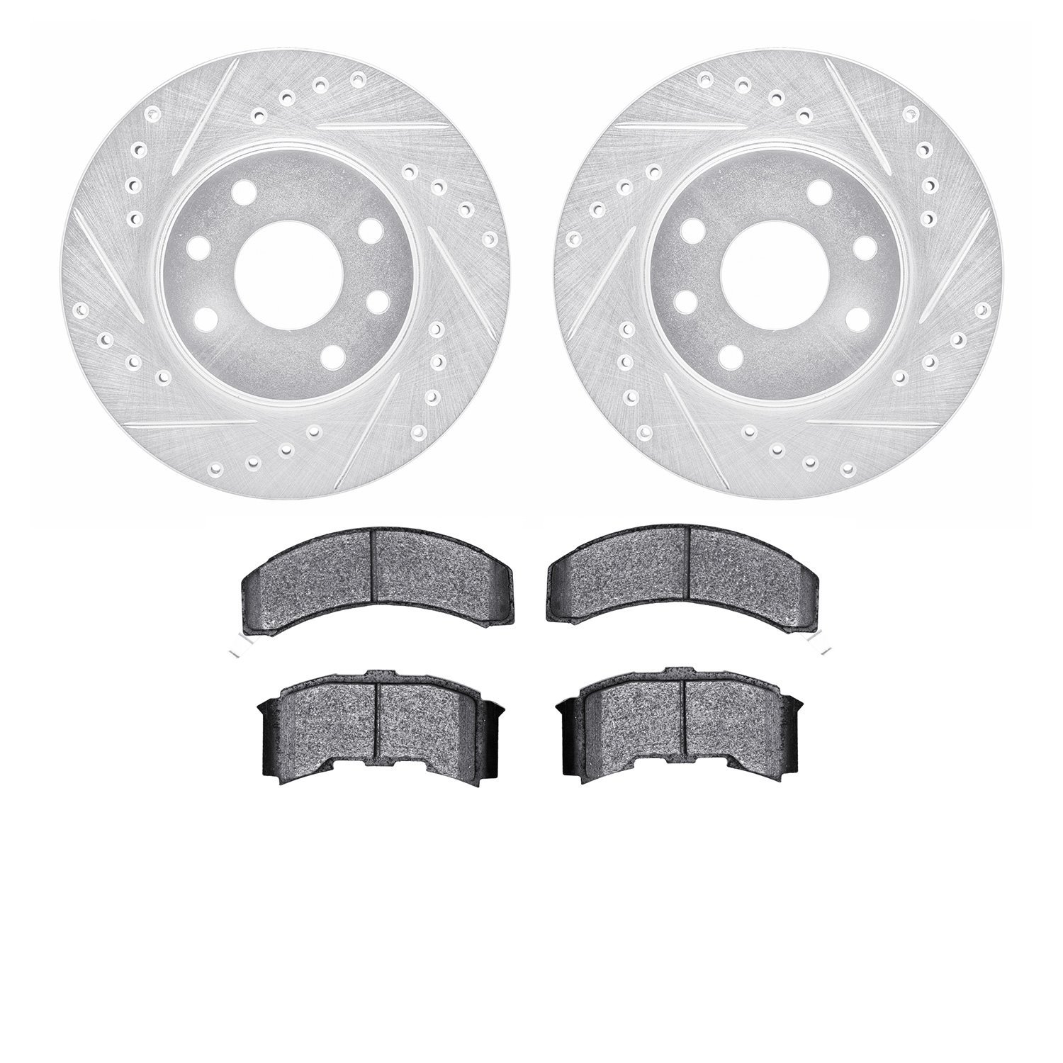 7302-52001 Drilled/Slotted Brake Rotor with 3000-Series Ceramic Brake Pads Kit [Silver], 1984-1987 GM, Position: Front