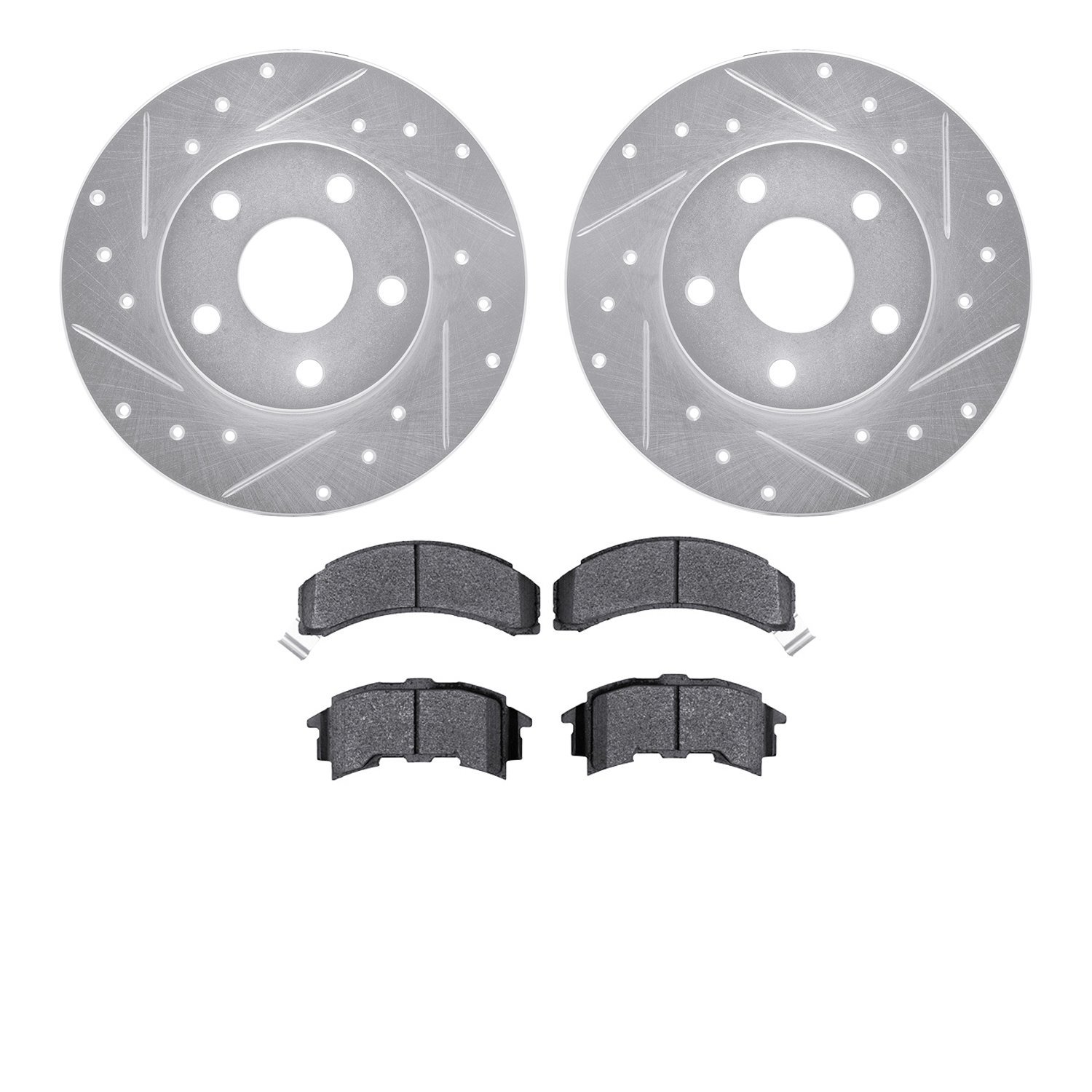 7302-52002 Drilled/Slotted Brake Rotor with 3000-Series Ceramic Brake Pads Kit [Silver], 1984-1987 GM, Position: Rear