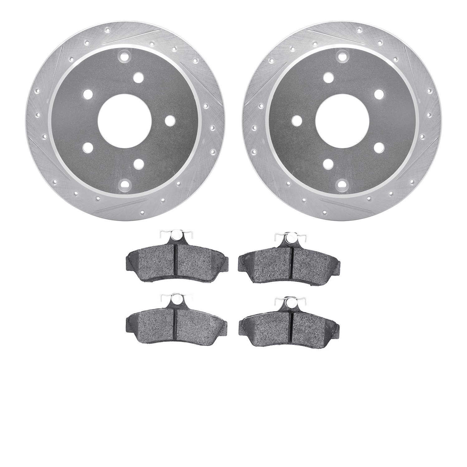 7302-52004 Drilled/Slotted Brake Rotor with 3000-Series Ceramic Brake Pads Kit [Silver], 2004-2004 GM, Position: Rear