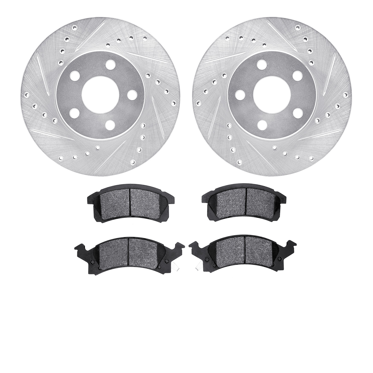 7302-52007 Drilled/Slotted Brake Rotor with 3000-Series Ceramic Brake Pads Kit [Silver], 1990-2005 GM, Position: Front