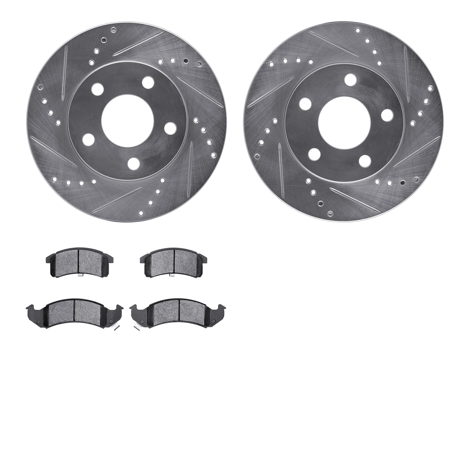 7302-52008 Drilled/Slotted Brake Rotor with 3000-Series Ceramic Brake Pads Kit [Silver], 1997-1999 GM, Position: Front