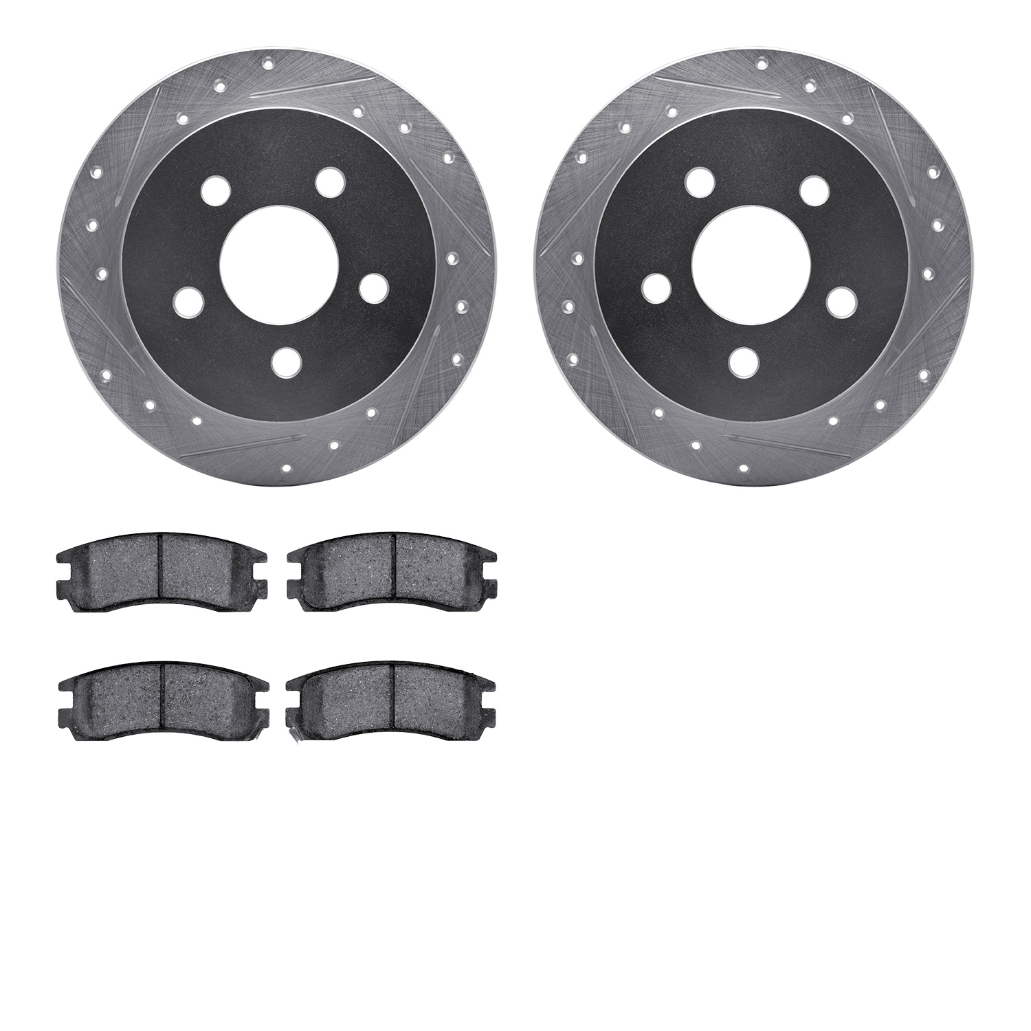 7302-52009 Drilled/Slotted Brake Rotor with 3000-Series Ceramic Brake Pads Kit [Silver], 1997-2005 GM, Position: Rear