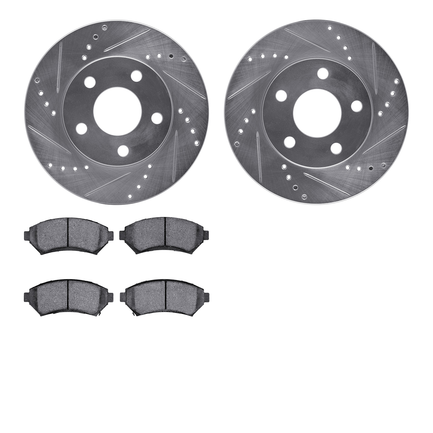 7302-52010 Drilled/Slotted Brake Rotor with 3000-Series Ceramic Brake Pads Kit [Silver], 1997-2005 GM, Position: Front