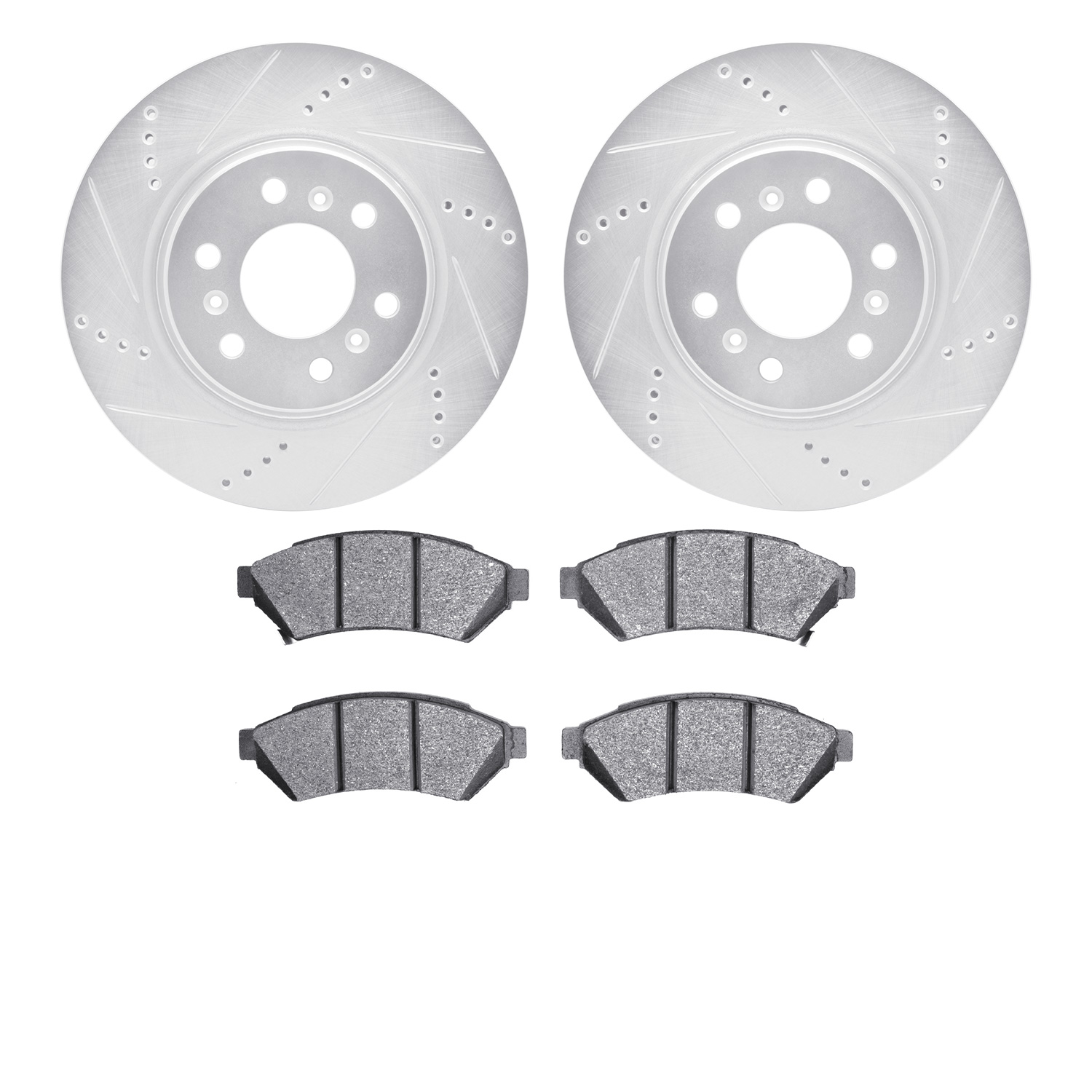 7302-52016 Drilled/Slotted Brake Rotor with 3000-Series Ceramic Brake Pads Kit [Silver], 2006-2009 GM, Position: Front