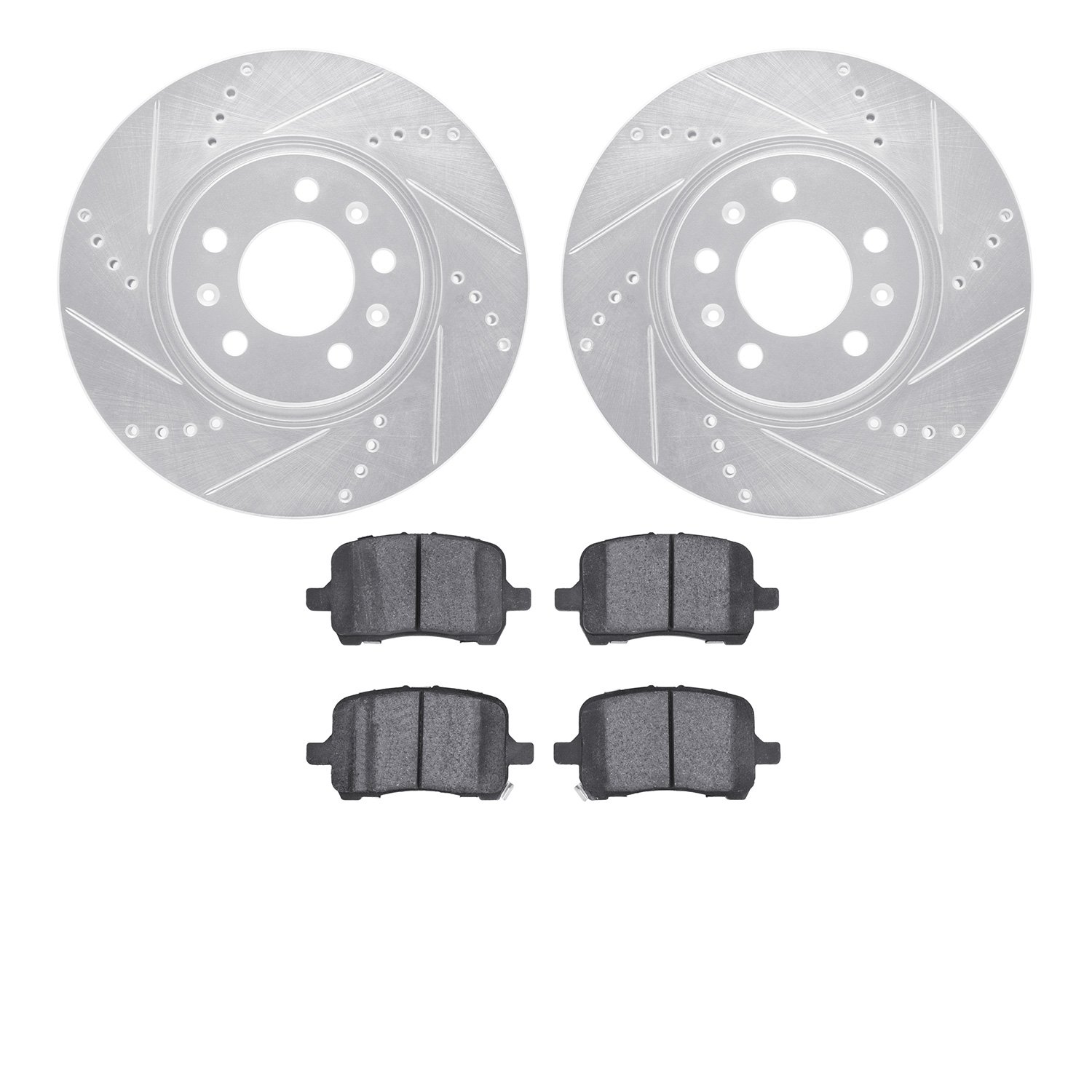 7302-53005 Drilled/Slotted Brake Rotor with 3000-Series Ceramic Brake Pads Kit [Silver], 2006-2010 GM, Position: Front