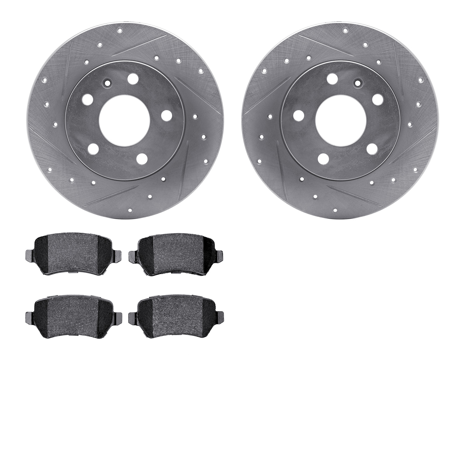 7302-53008 Drilled/Slotted Brake Rotor with 3000-Series Ceramic Brake Pads Kit [Silver], 2002-2008 GM, Position: Rear