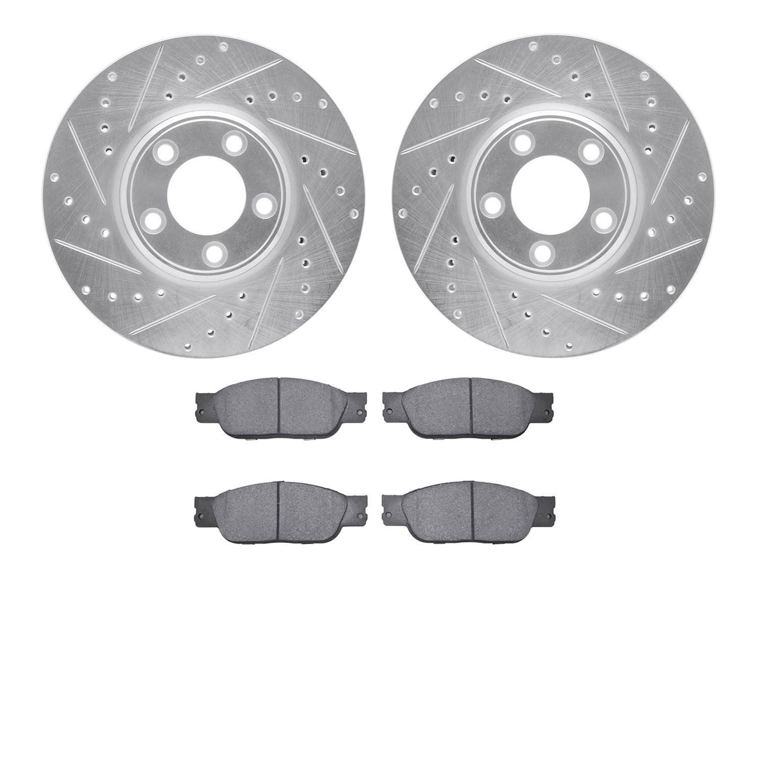 7302-54011 Drilled/Slotted Brake Rotor with 3000-Series Ceramic Brake Pads Kit [Silver], 2003-2005 Jaguar, Position: Front