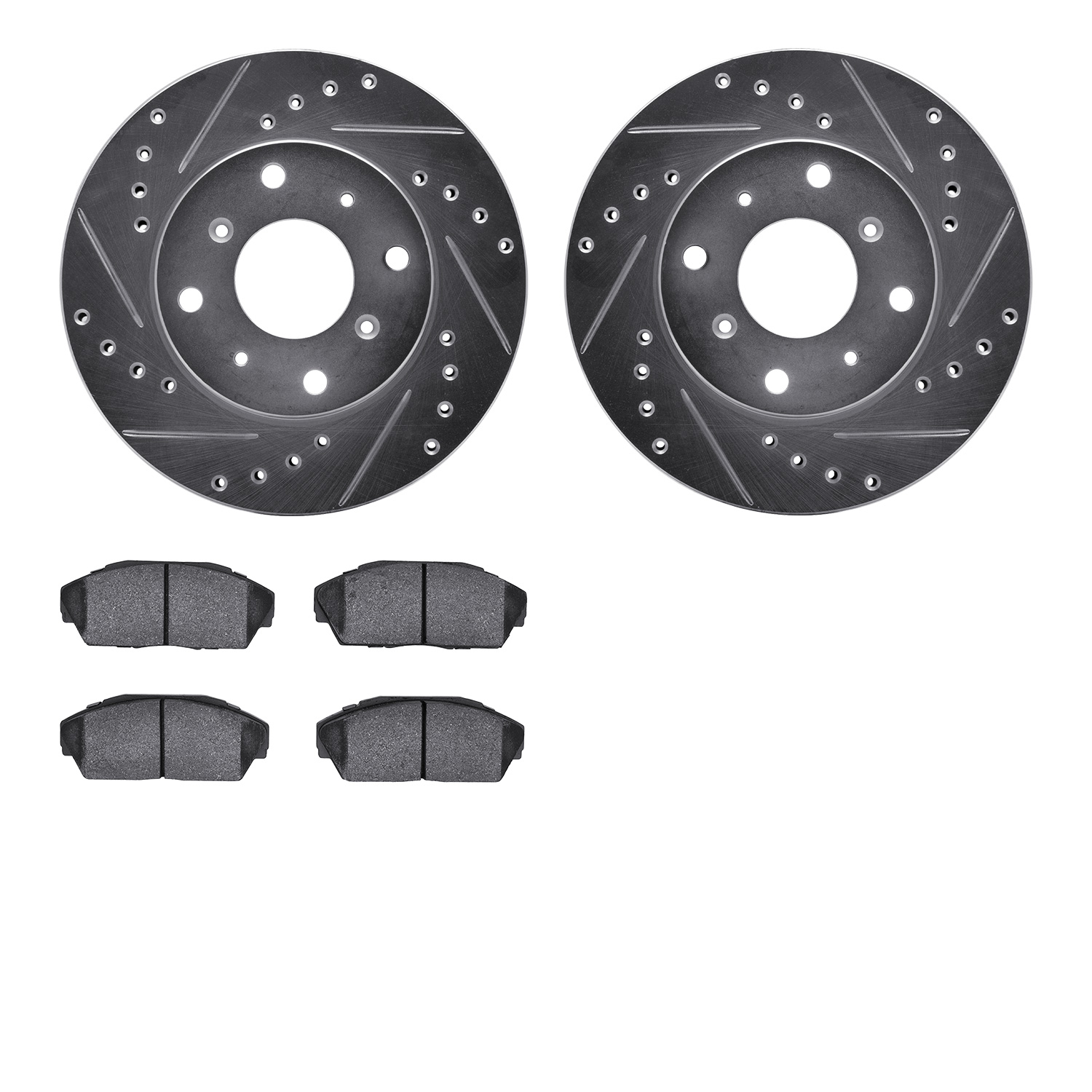7302-58002 Drilled/Slotted Brake Rotor with 3000-Series Ceramic Brake Pads Kit [Silver], 1986-1987 Acura/Honda, Position: Front