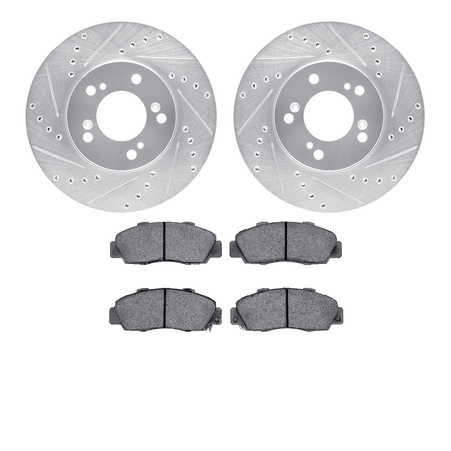 7302-58005 Drilled/Slotted Brake Rotor with 3000-Series Ceramic Brake Pads Kit [Silver], 1993-1995 Acura/Honda, Position: Front