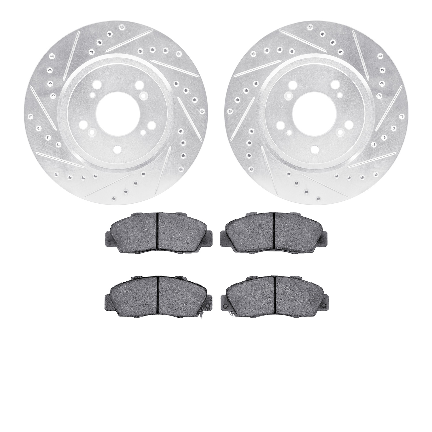 7302-58006 Drilled/Slotted Brake Rotor with 3000-Series Ceramic Brake Pads Kit [Silver], 1997-2005 Acura/Honda, Position: Front