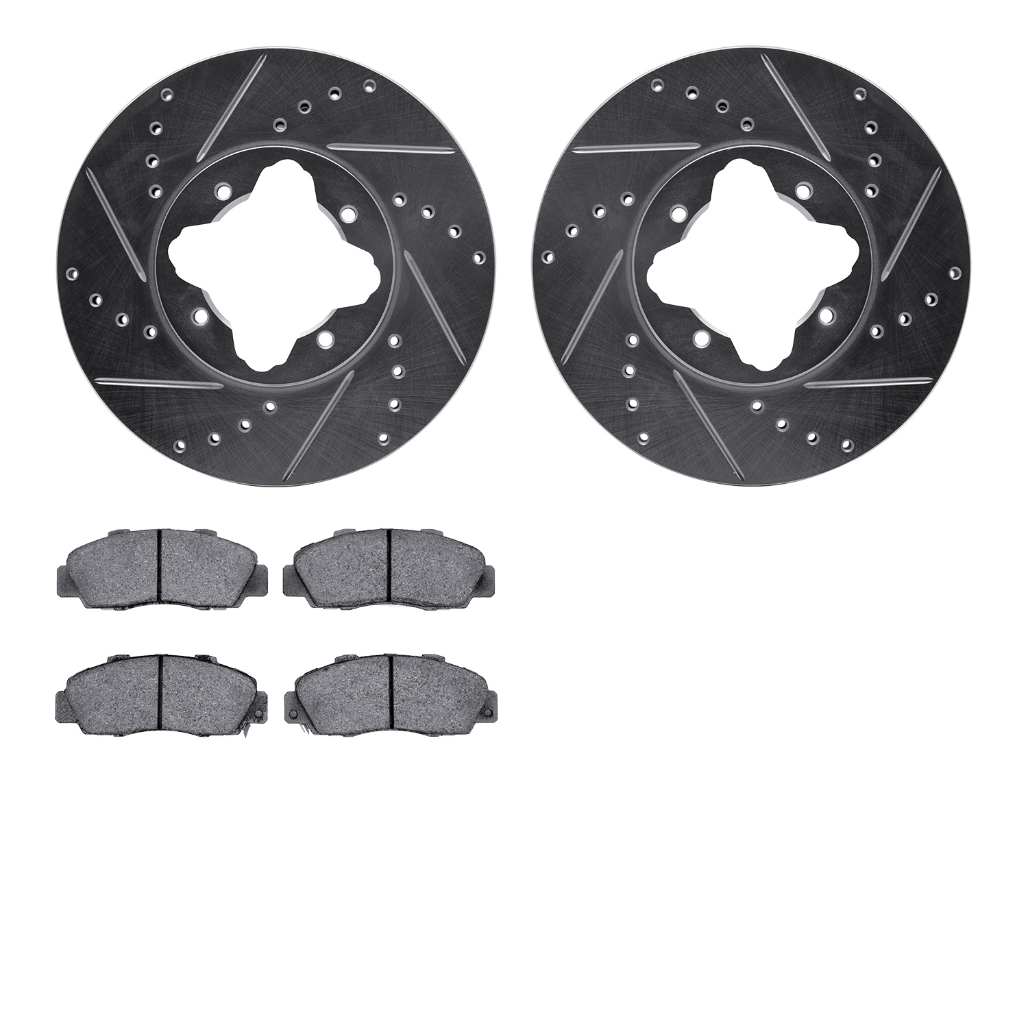 7302-58007 Drilled/Slotted Brake Rotor with 3000-Series Ceramic Brake Pads Kit [Silver], 1992-1998 Acura/Honda, Position: Front