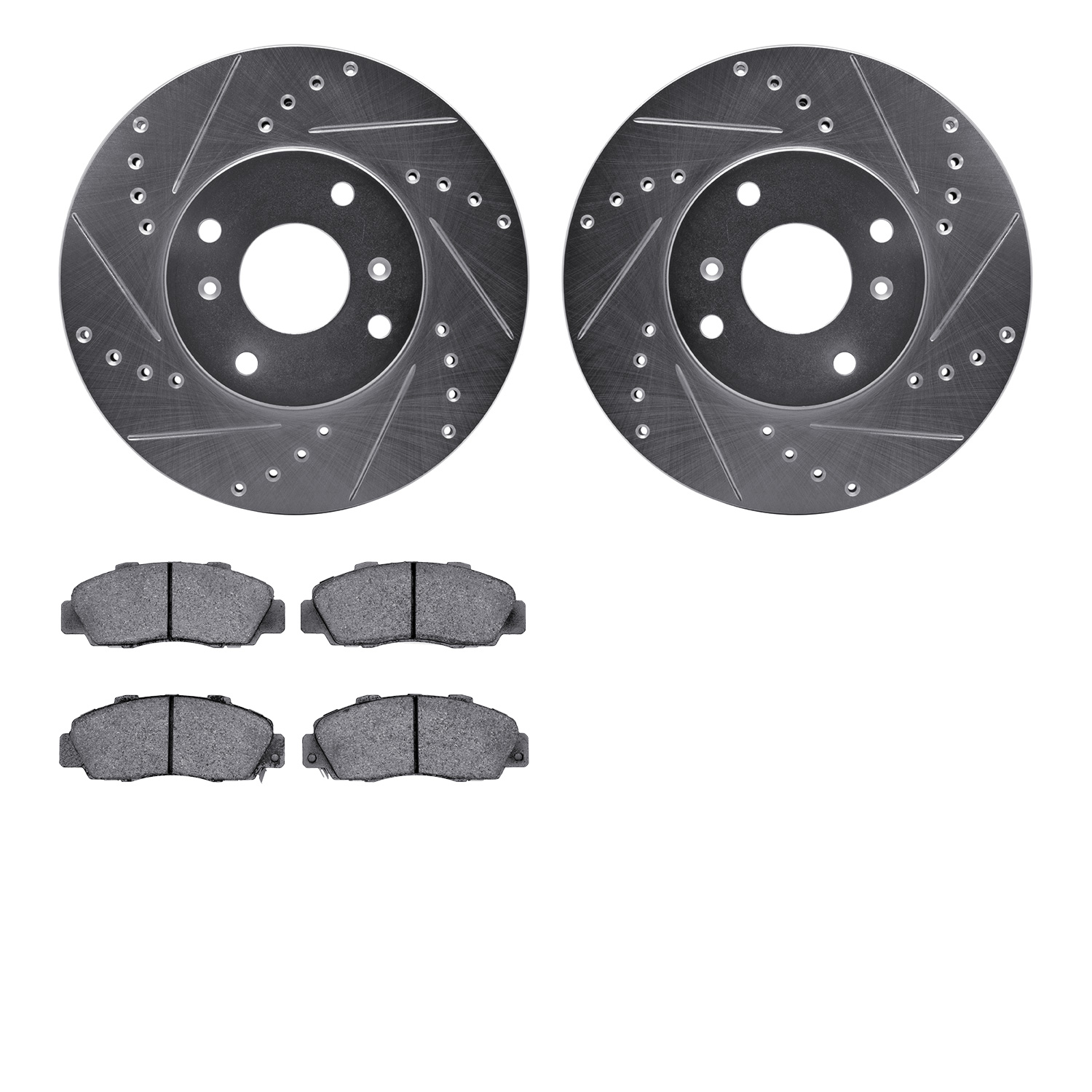 7302-58008 Drilled/Slotted Brake Rotor with 3000-Series Ceramic Brake Pads Kit [Silver], 1998-1999 Acura/Honda, Position: Front