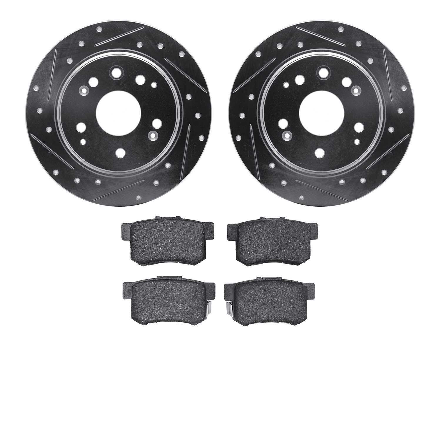 7302-58010 Drilled/Slotted Brake Rotor with 3000-Series Ceramic Brake Pads Kit [Silver], 1999-2003 Acura/Honda, Position: Rear