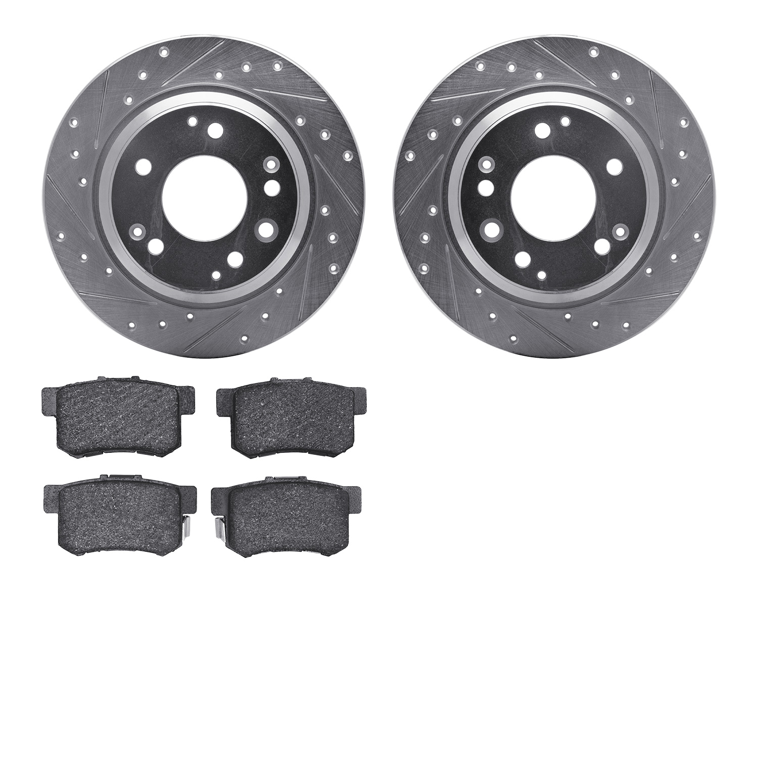 7302-58013 Drilled/Slotted Brake Rotor with 3000-Series Ceramic Brake Pads Kit [Silver], 1999-2001 Acura/Honda, Position: Rear
