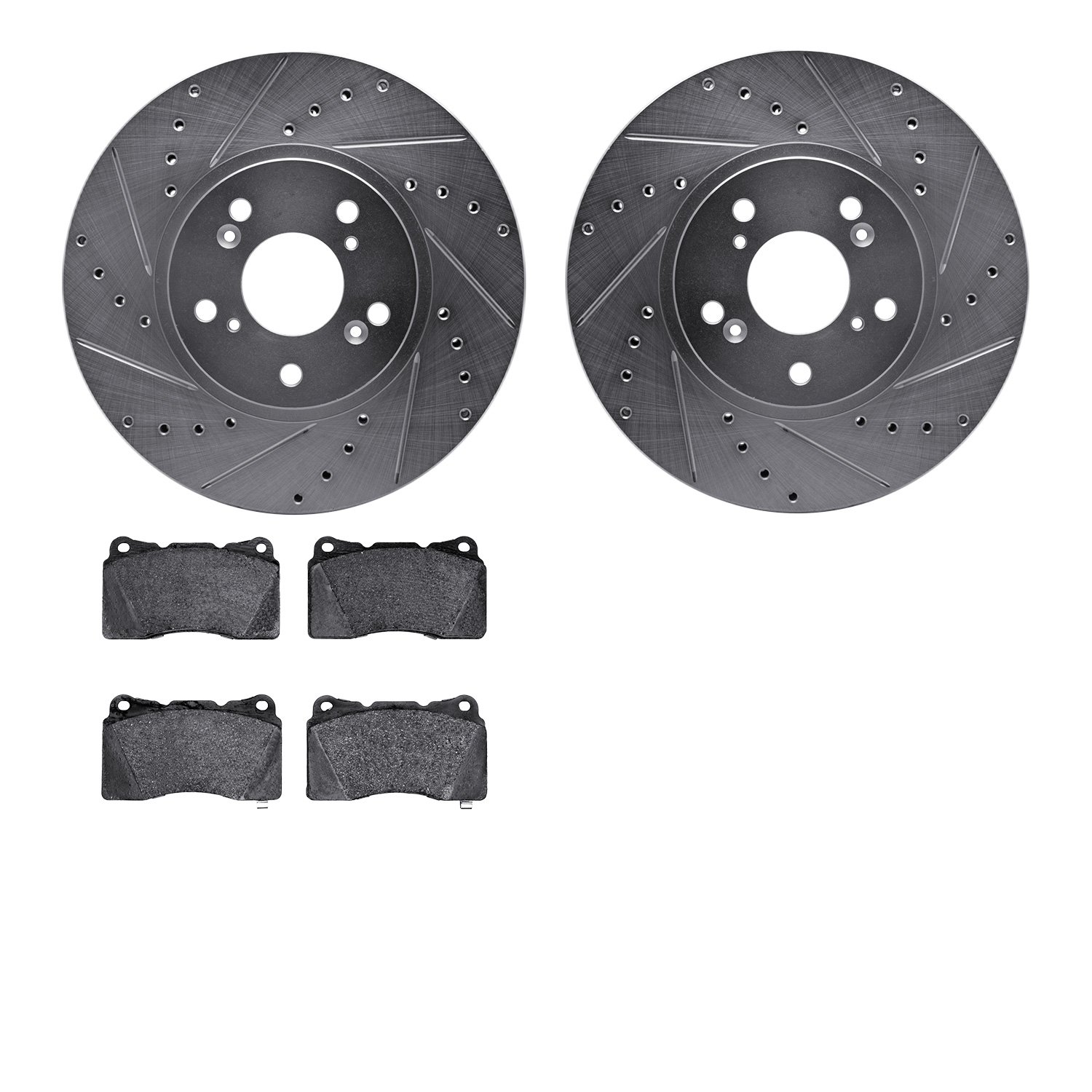 7302-58019 Drilled/Slotted Brake Rotor with 3000-Series Ceramic Brake Pads Kit [Silver], 2004-2008 Acura/Honda, Position: Front