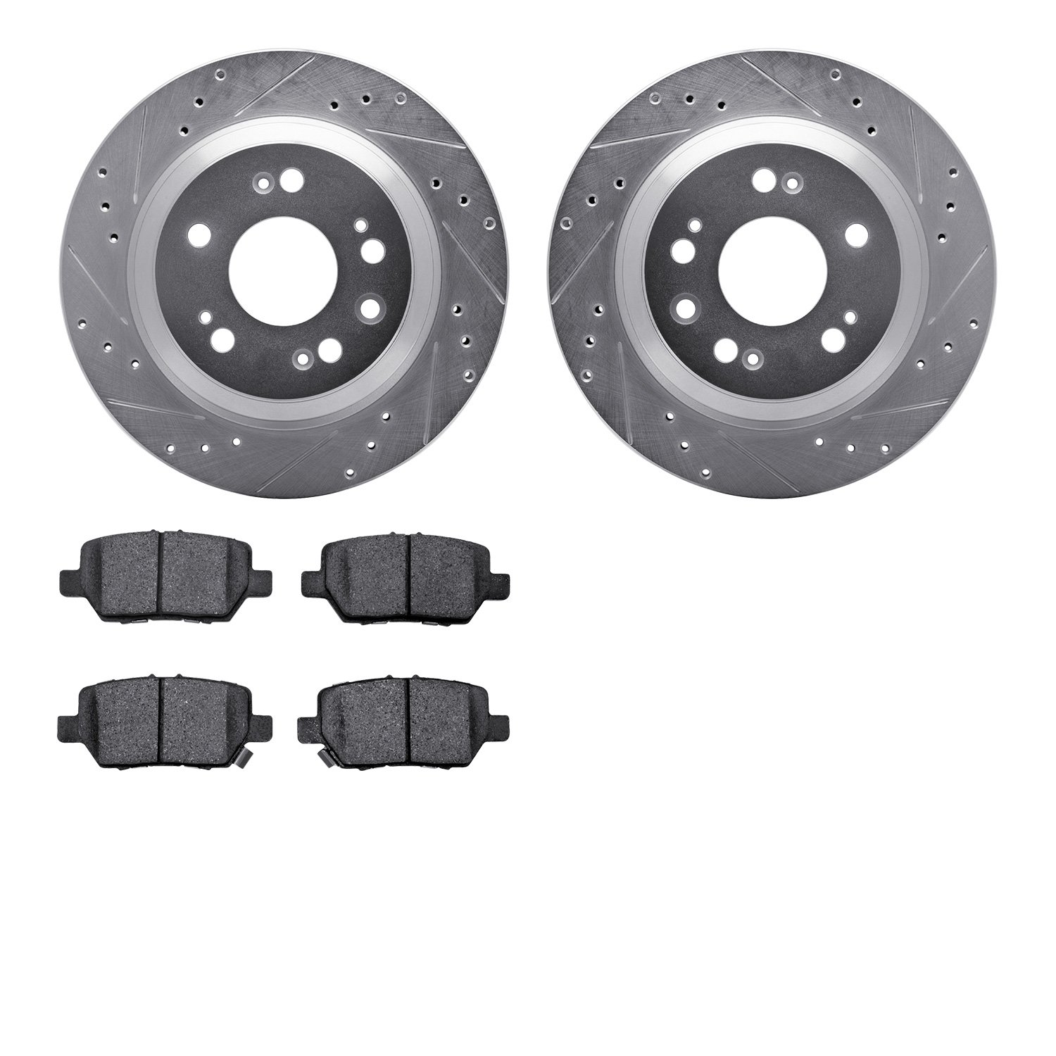 7302-58020 Drilled/Slotted Brake Rotor with 3000-Series Ceramic Brake Pads Kit [Silver], 2005-2012 Acura/Honda, Position: Rear