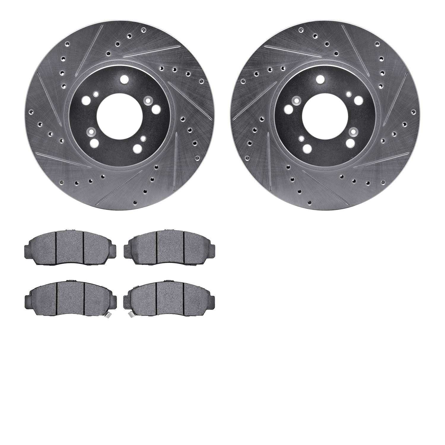 7302-58023 Drilled/Slotted Brake Rotor with 3000-Series Ceramic Brake Pads Kit [Silver], 1999-2004 Acura/Honda, Position: Front