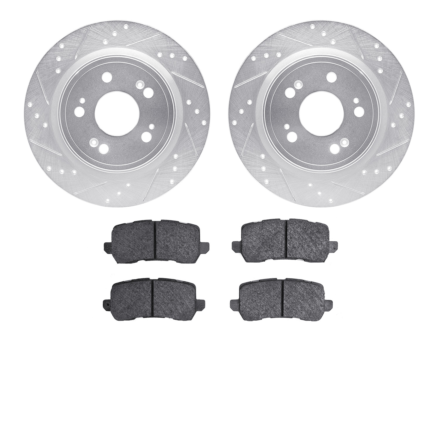 7302-58028 Drilled/Slotted Brake Rotor with 3000-Series Ceramic Brake Pads Kit [Silver], 2014-2020 Acura/Honda, Position: Rear