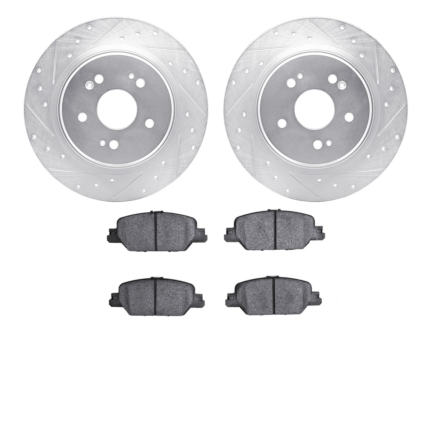 7302-58034 Drilled/Slotted Brake Rotor with 3000-Series Ceramic Brake Pads Kit [Silver], Fits Select Acura/Honda, Position: Rear