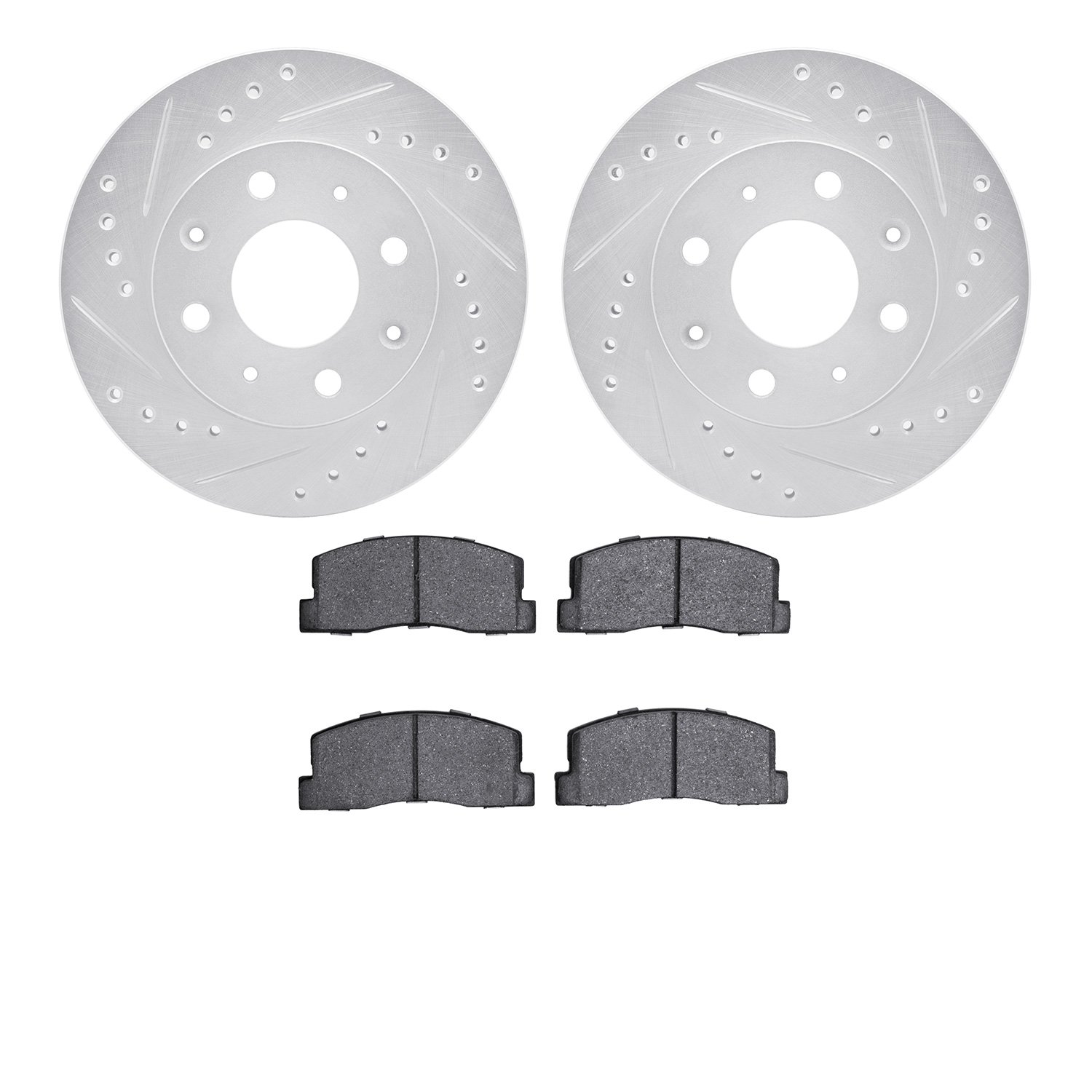 7302-59005 Drilled/Slotted Brake Rotor with 3000-Series Ceramic Brake Pads Kit [Silver], 1982-1983 Acura/Honda, Position: Front