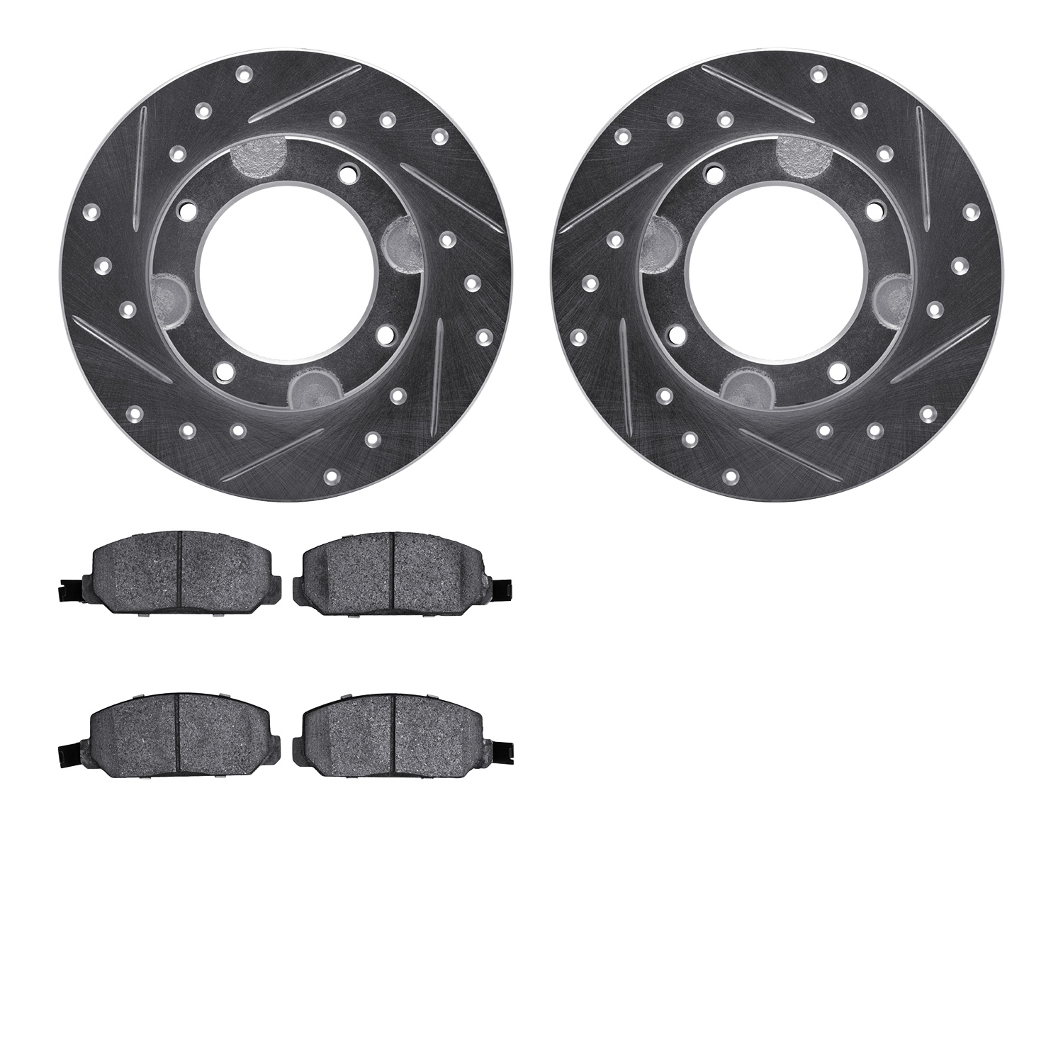 7302-59006 Drilled/Slotted Brake Rotor with 3000-Series Ceramic Brake Pads Kit [Silver], 1976-1981 Acura/Honda, Position: Front