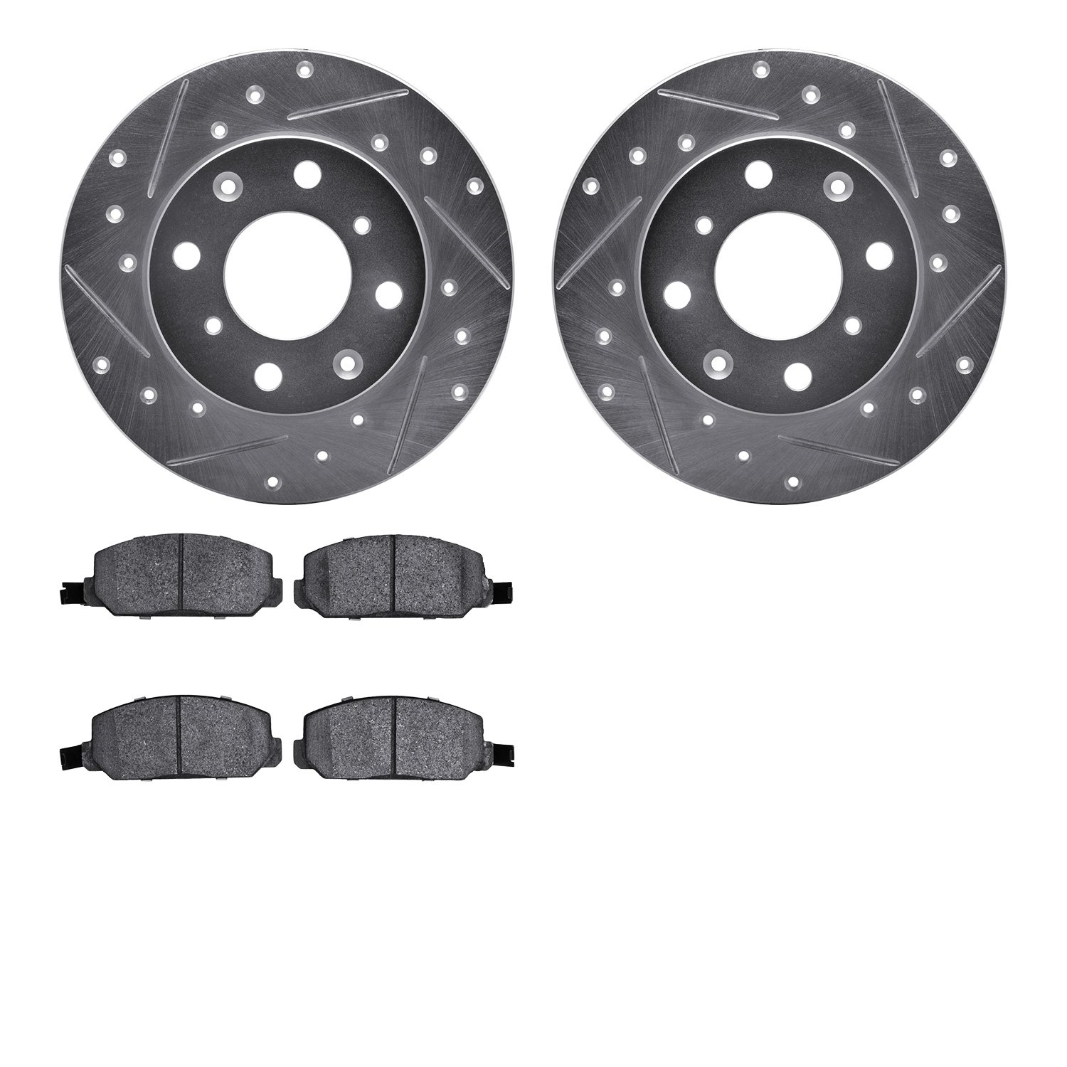 7302-59007 Drilled/Slotted Brake Rotor with 3000-Series Ceramic Brake Pads Kit [Silver], 1980-1982 Acura/Honda, Position: Front