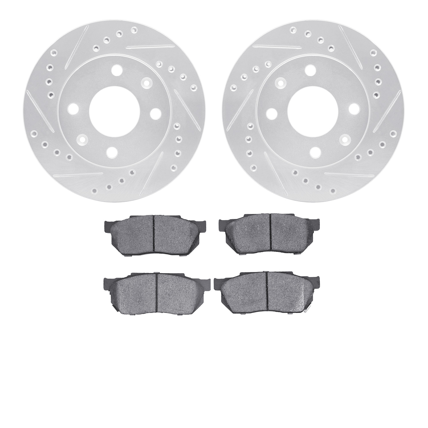 7302-59008 Drilled/Slotted Brake Rotor with 3000-Series Ceramic Brake Pads Kit [Silver], 1983-1987 Acura/Honda, Position: Front