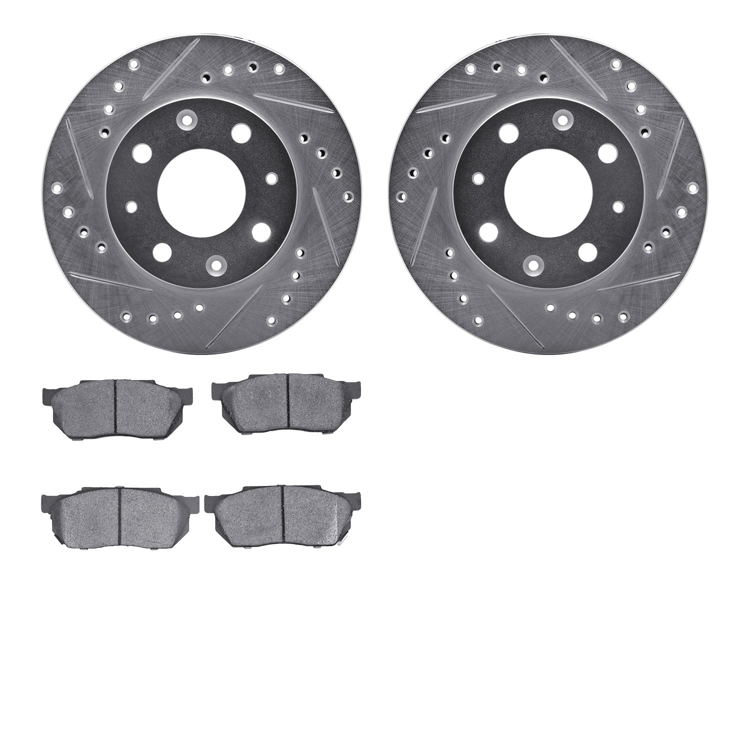 7302-59009 Drilled/Slotted Brake Rotor with 3000-Series Ceramic Brake Pads Kit [Silver], 1984-2006 Acura/Honda, Position: Front