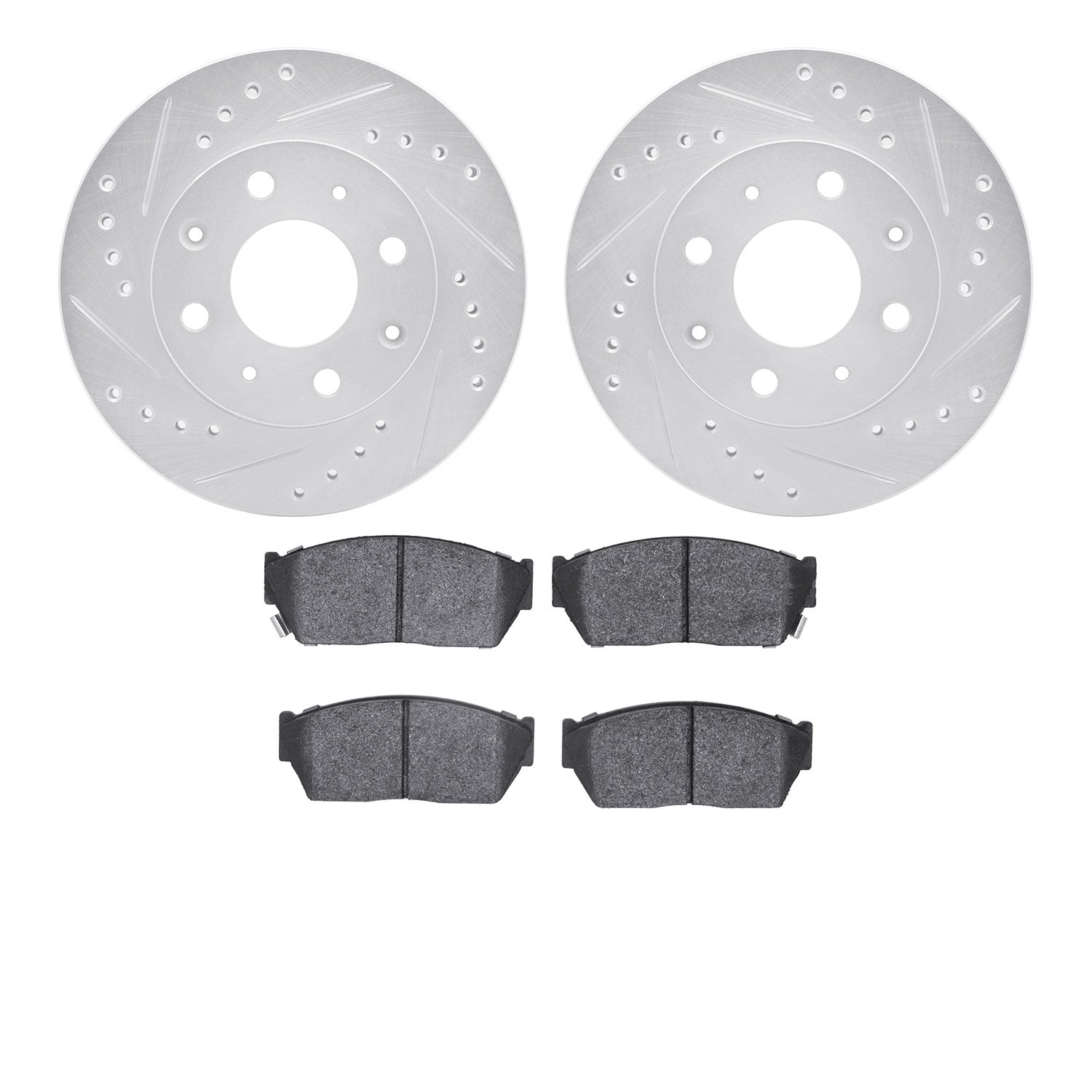7302-59014 Drilled/Slotted Brake Rotor with 3000-Series Ceramic Brake Pads Kit [Silver], 1983-1983 Acura/Honda, Position: Front