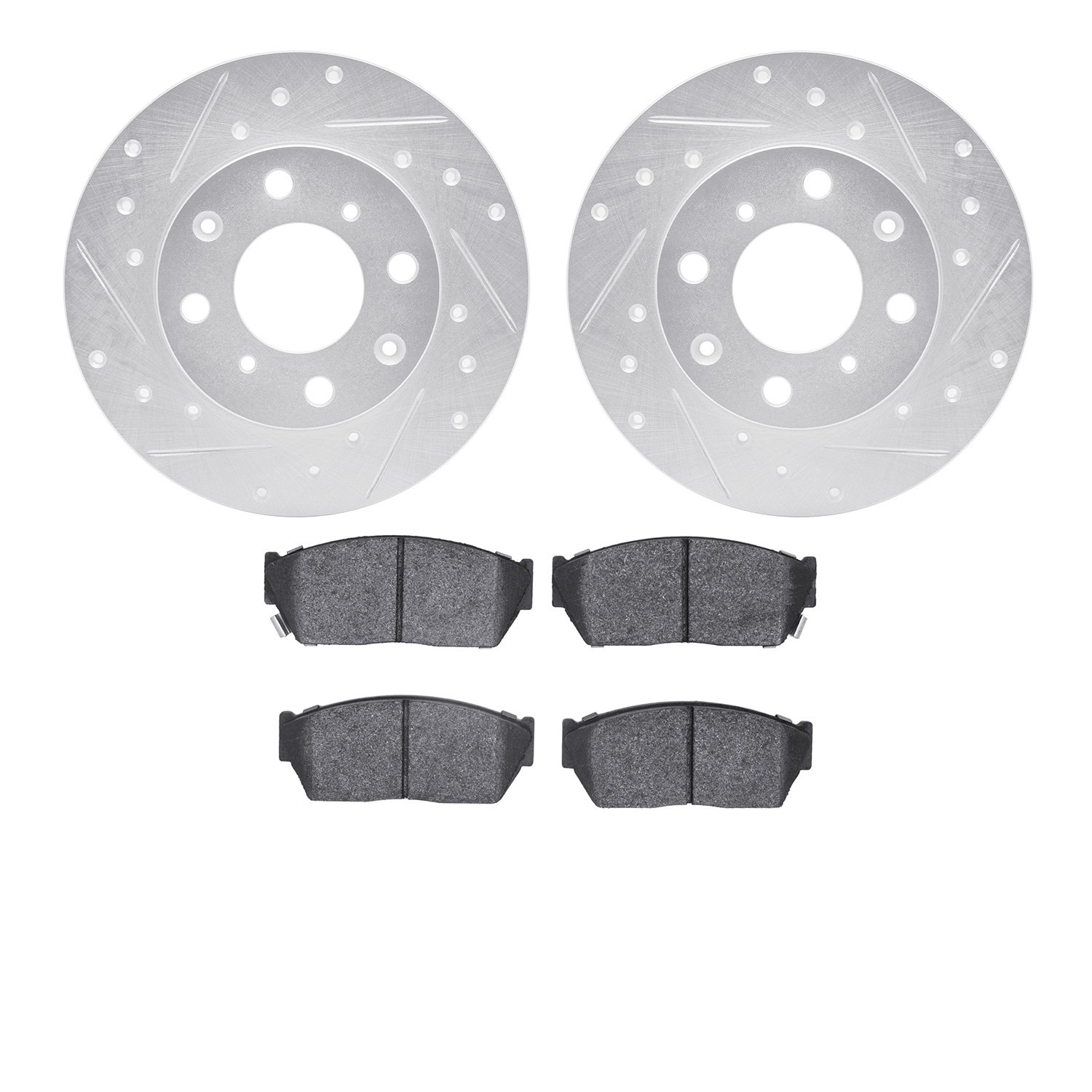 7302-59015 Drilled/Slotted Brake Rotor with 3000-Series Ceramic Brake Pads Kit [Silver], 1984-1987 Acura/Honda, Position: Front