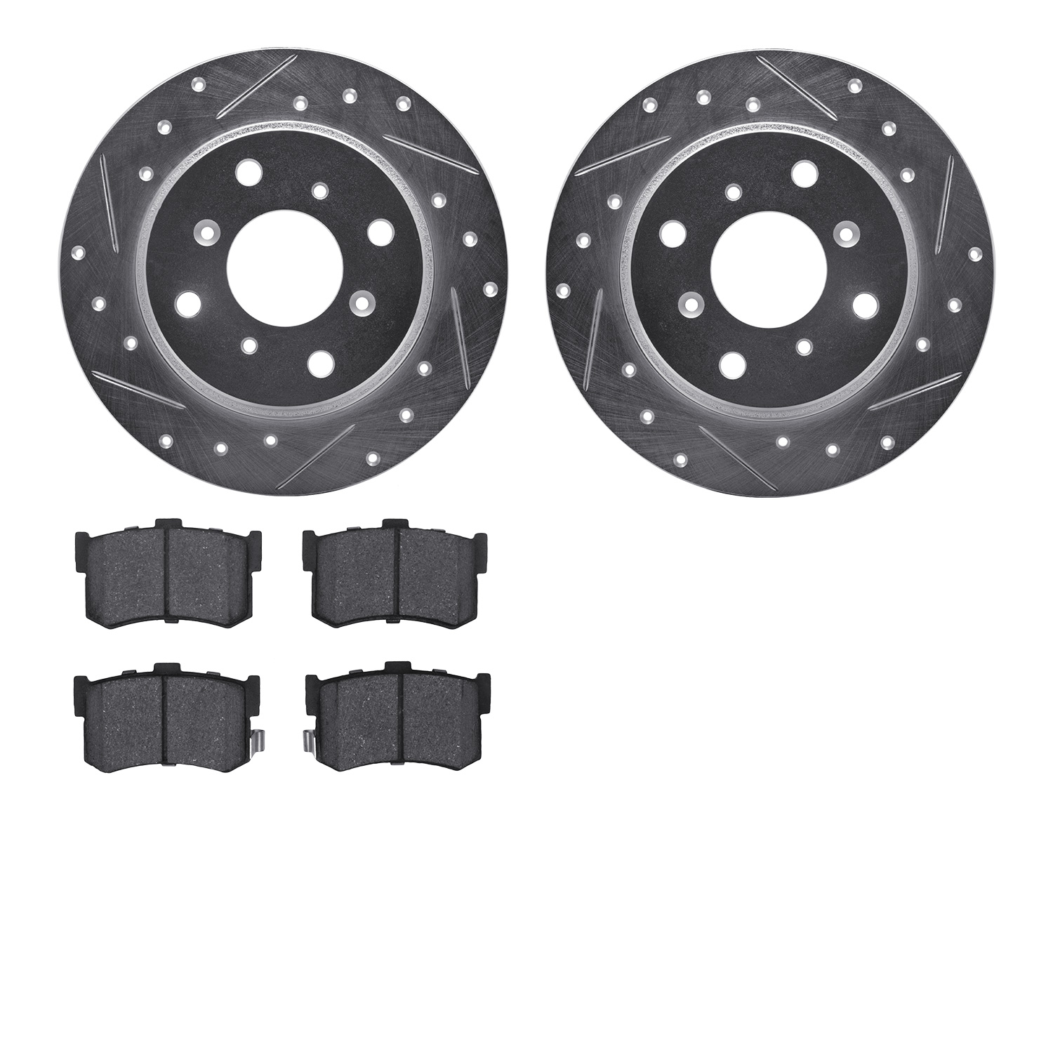 7302-59024 Drilled/Slotted Brake Rotor with 3000-Series Ceramic Brake Pads Kit [Silver], 1986-1988 Acura/Honda, Position: Rear