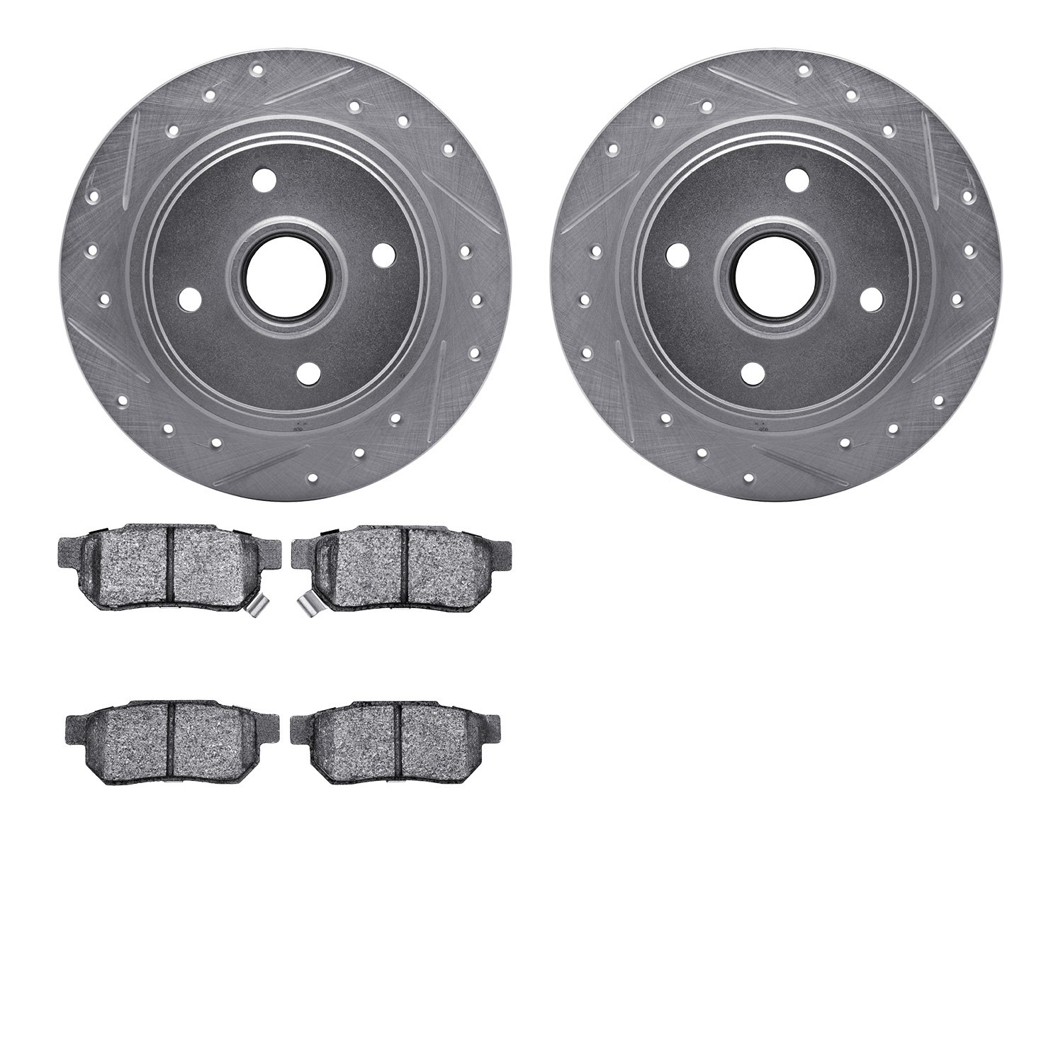 7302-59027 Drilled/Slotted Brake Rotor with 3000-Series Ceramic Brake Pads Kit [Silver], 1985-1987 Acura/Honda, Position: Rear