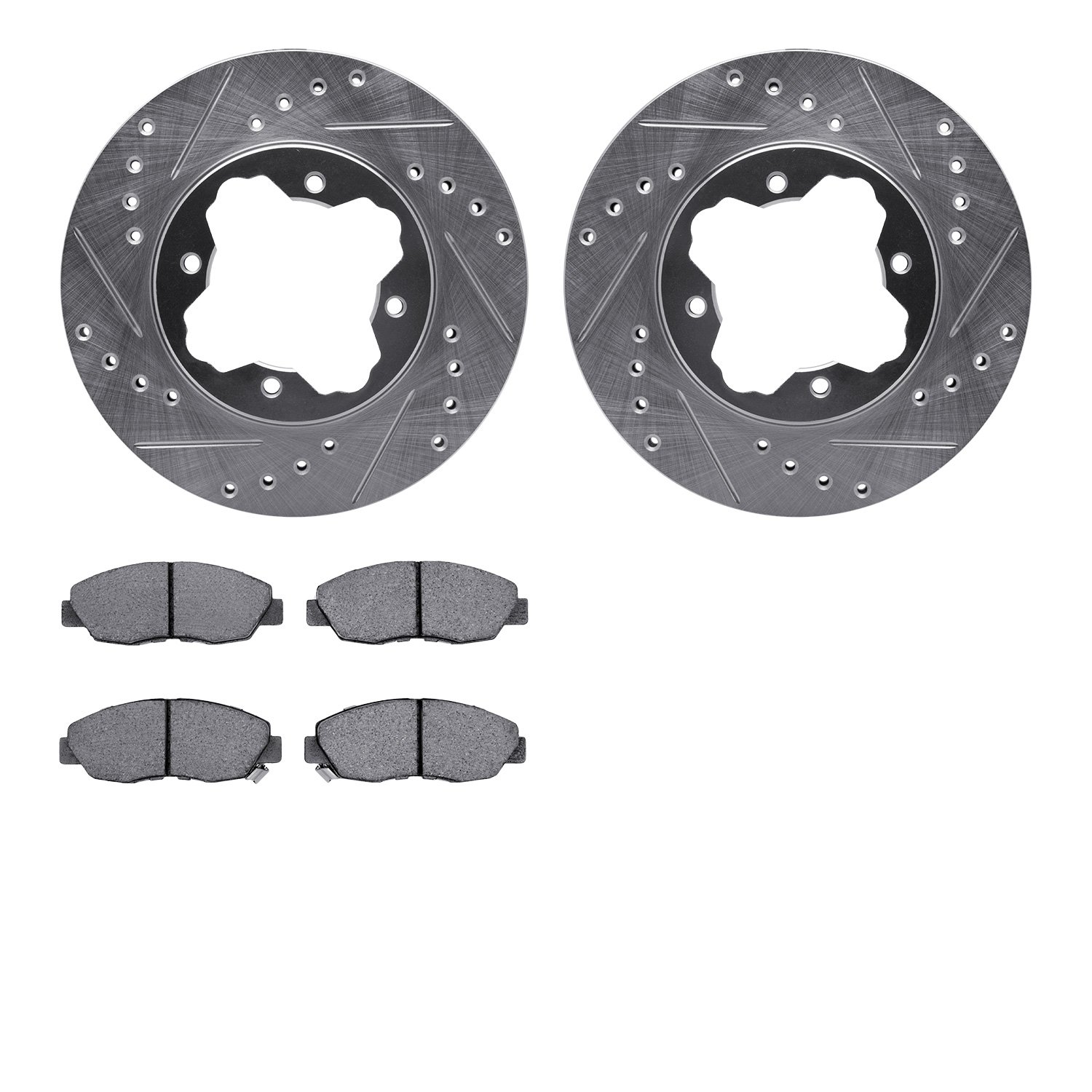 7302-59032 Drilled/Slotted Brake Rotor with 3000-Series Ceramic Brake Pads Kit [Silver], 1990-1997 Acura/Honda, Position: Front