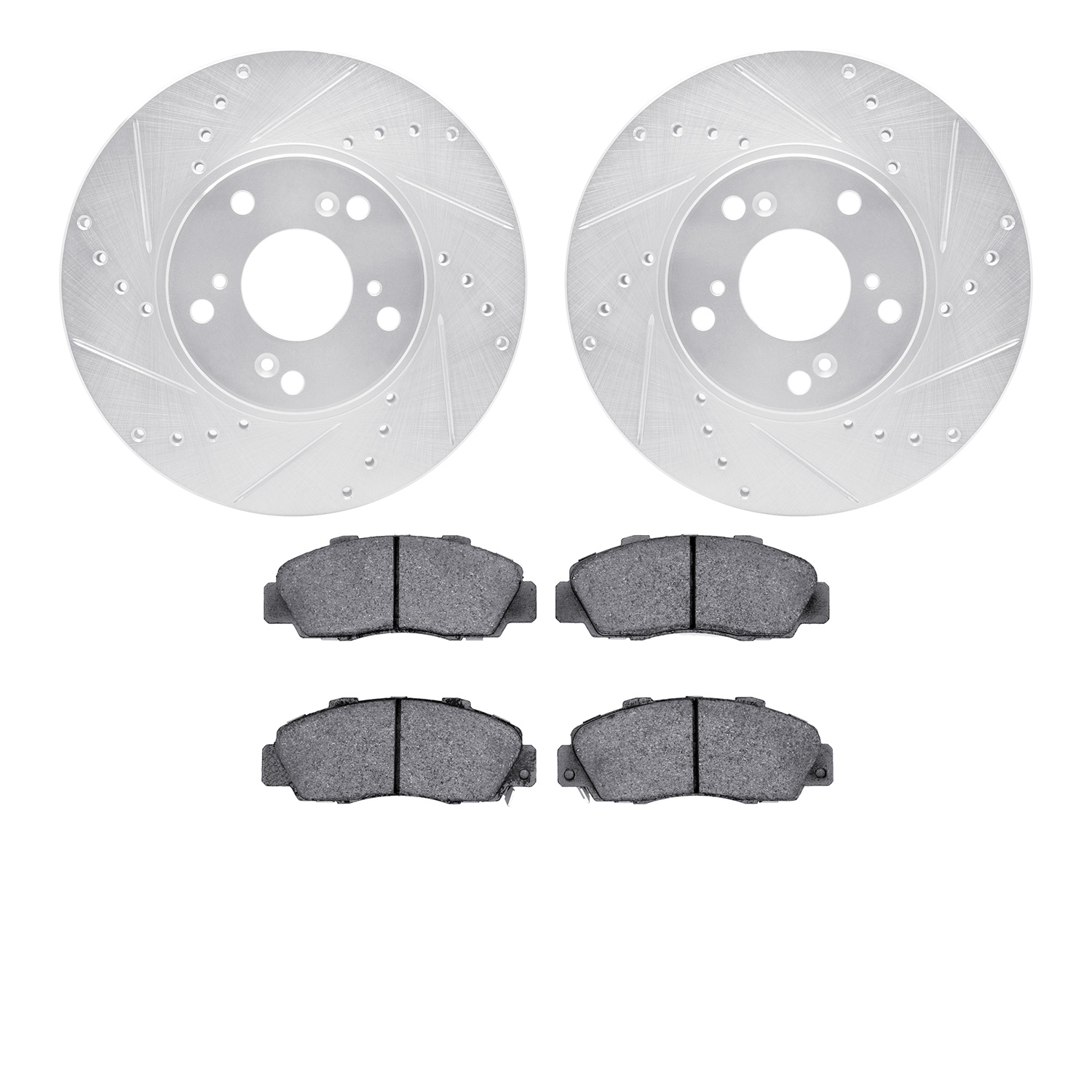 7302-59038 Drilled/Slotted Brake Rotor with 3000-Series Ceramic Brake Pads Kit [Silver], 1998-2002 Acura/Honda, Position: Front