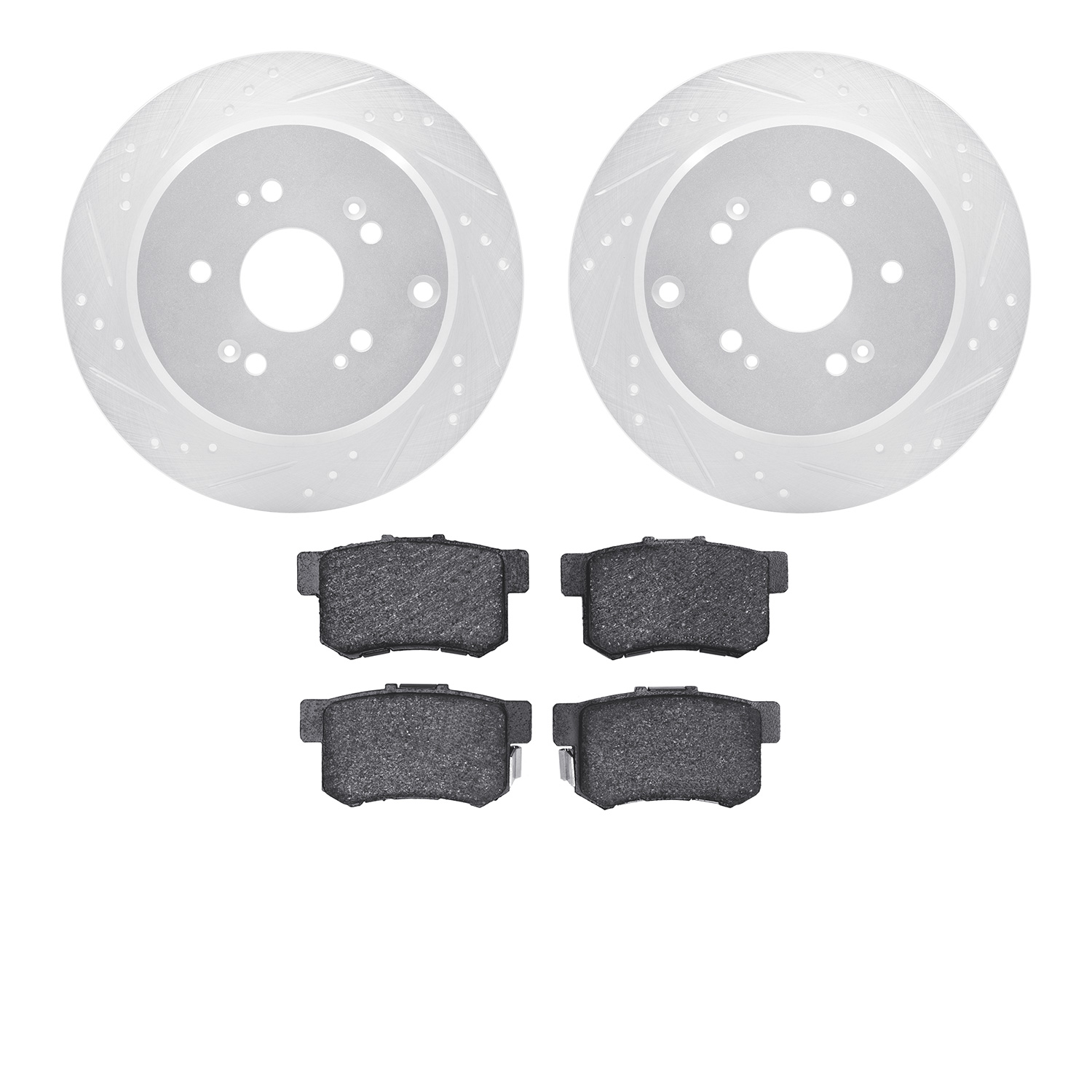 7302-59041 Drilled/Slotted Brake Rotor with 3000-Series Ceramic Brake Pads Kit [Silver], 2007-2012 Acura/Honda, Position: Rear