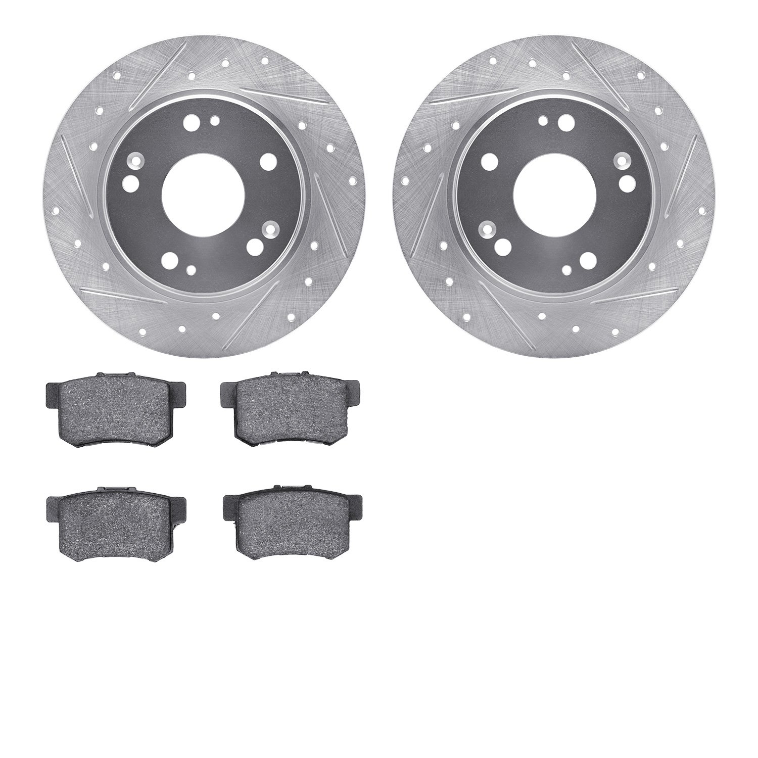 7302-59050 Drilled/Slotted Brake Rotor with 3000-Series Ceramic Brake Pads Kit [Silver], 2011-2015 Acura/Honda, Position: Rear